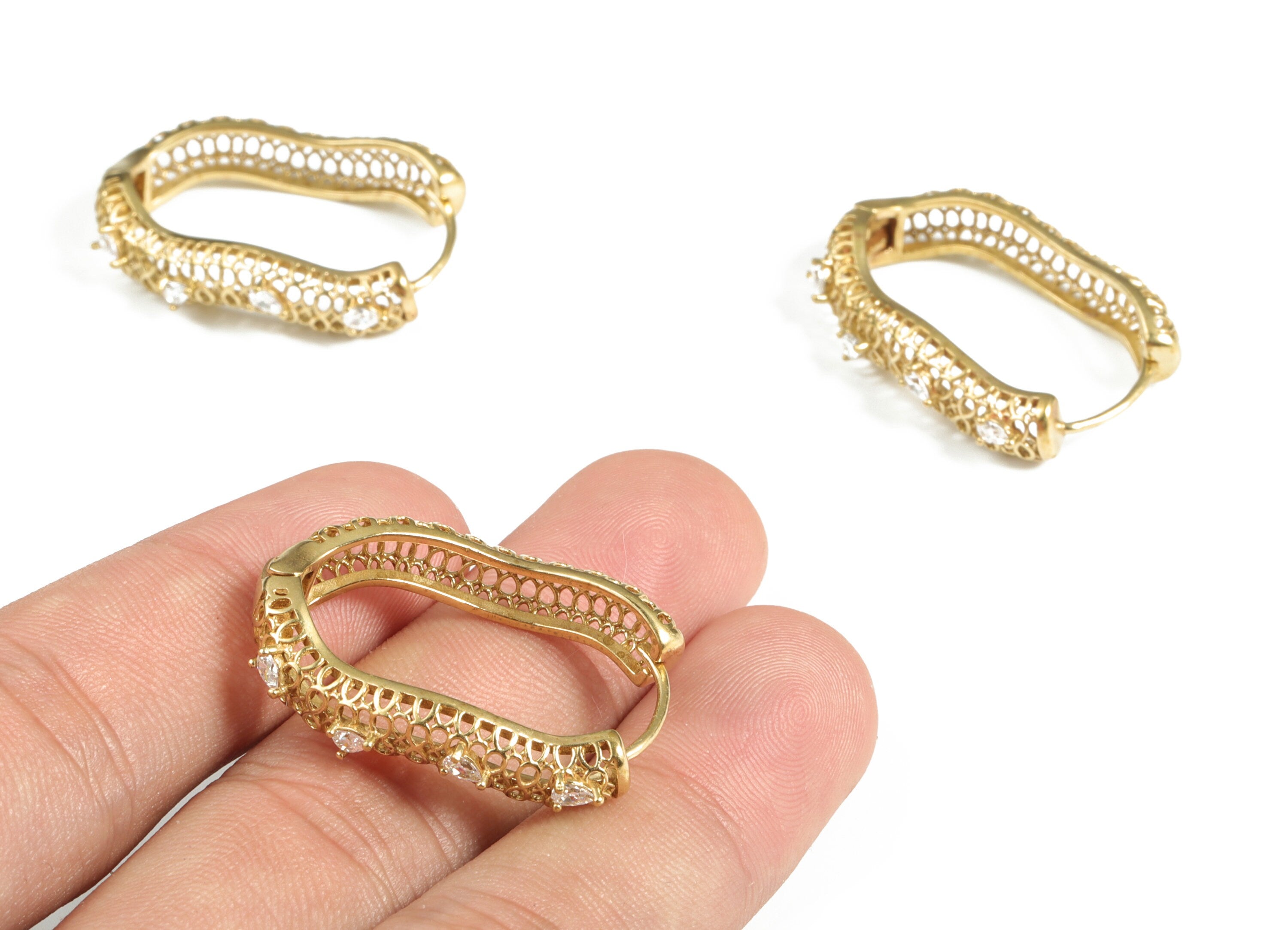 Brass Hoop Earrings – Raw Brass Zircon Earrings – Sparkling Zircon U Hoop Earrings - Earring Supply - 31.46×21.36×4.48mm - PP4091 - DOMEDBAZAAR