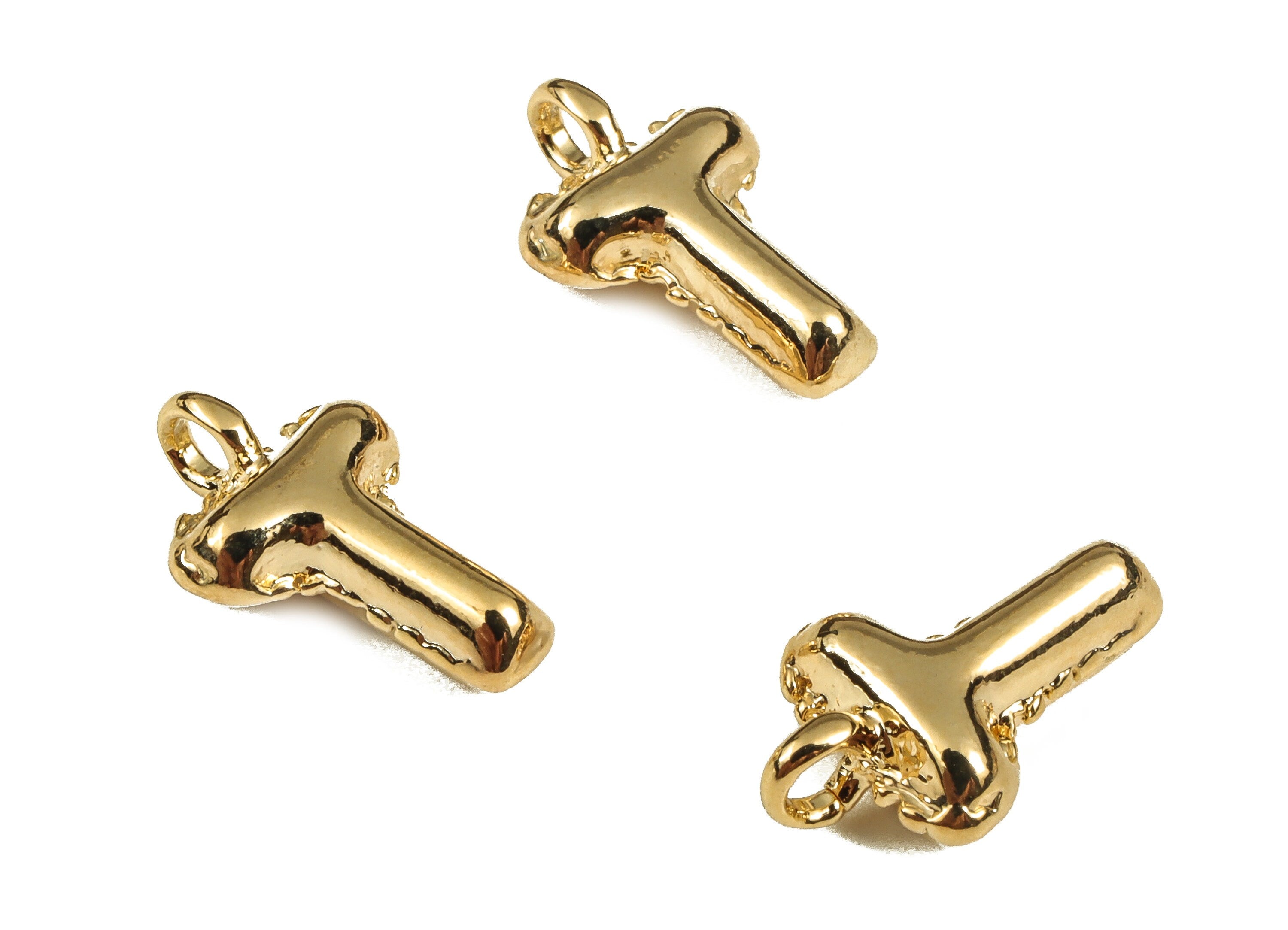 Brass The letter T Earring Charms - Gold The letter T Pendant - 18K Real Gold Plated Brass - Jewelry Supplies - 13.33x8.24x3.98mm - RGP3737T - DOMEDBAZAAR