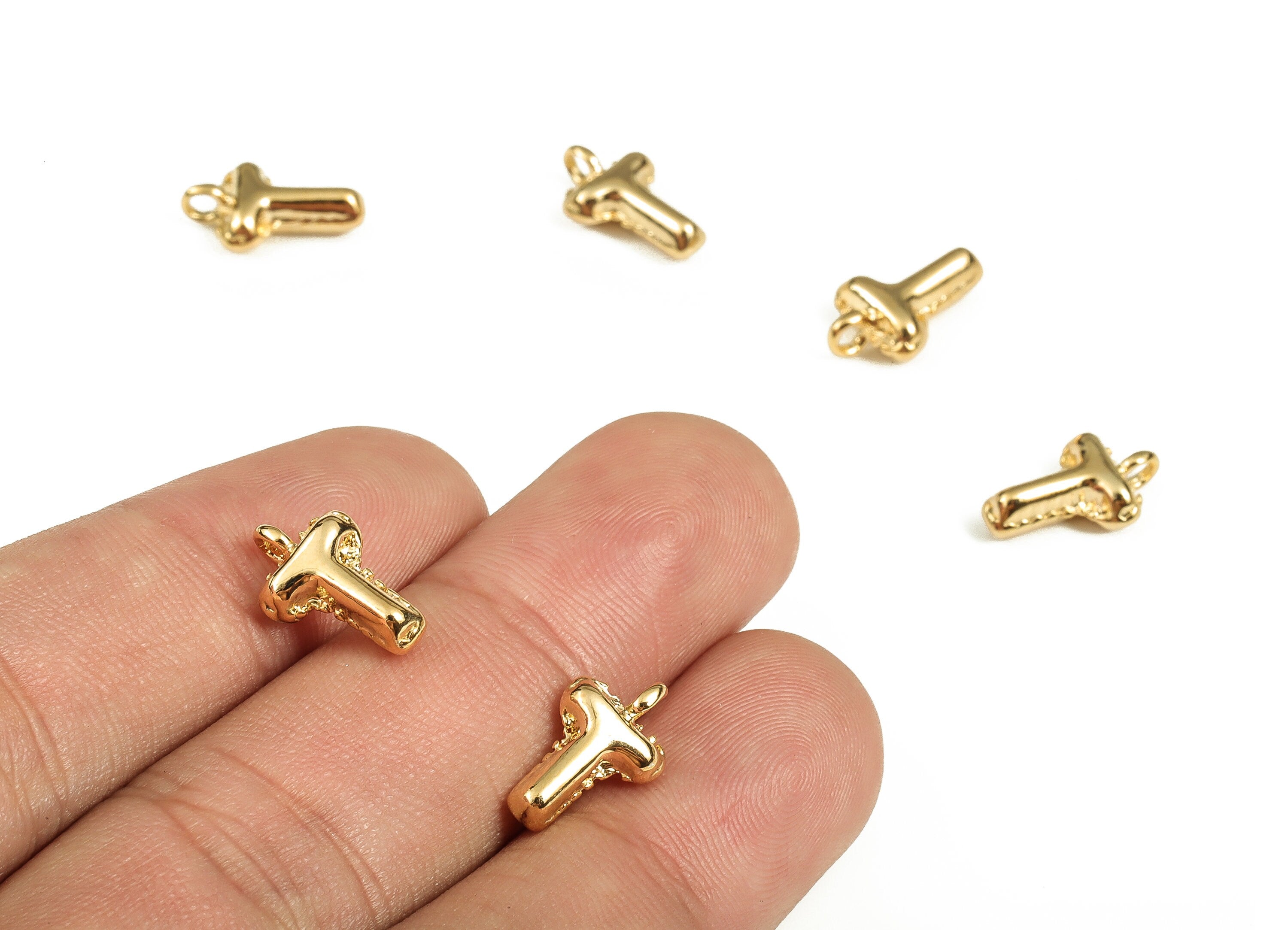 Brass The letter T Earring Charms - Gold The letter T Pendant - 18K Real Gold Plated Brass - Jewelry Supplies - 13.33x8.24x3.98mm - RGP3737T - DOMEDBAZAAR