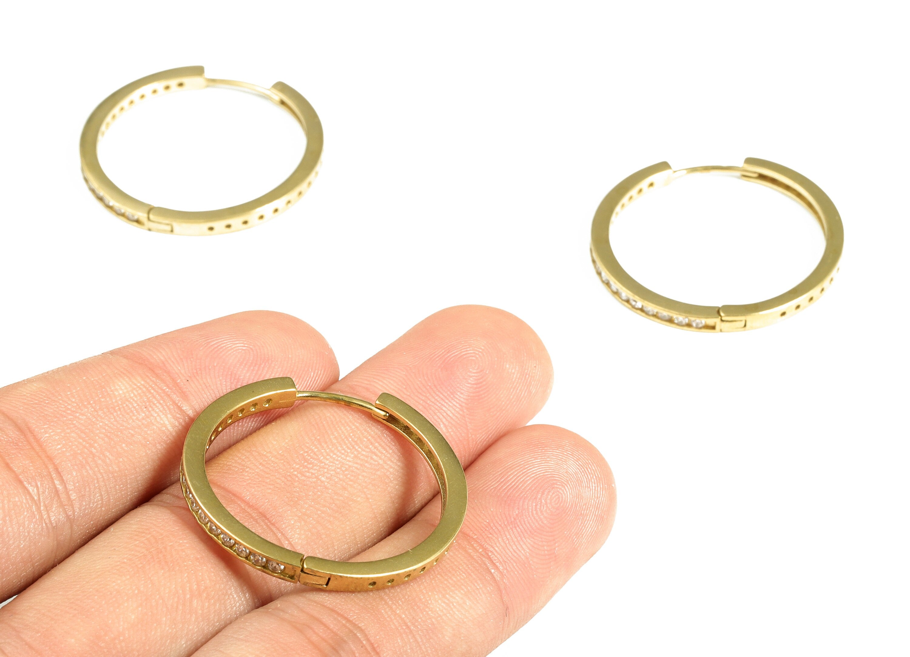 Brass Hoop Earrings With Zircons – Raw Brass Zircon Stud Earring for Women – Dainty Zircon Hoop Earring Supply - 29.82×28.64×2.16mm - PP4092 - DOMEDBAZAAR