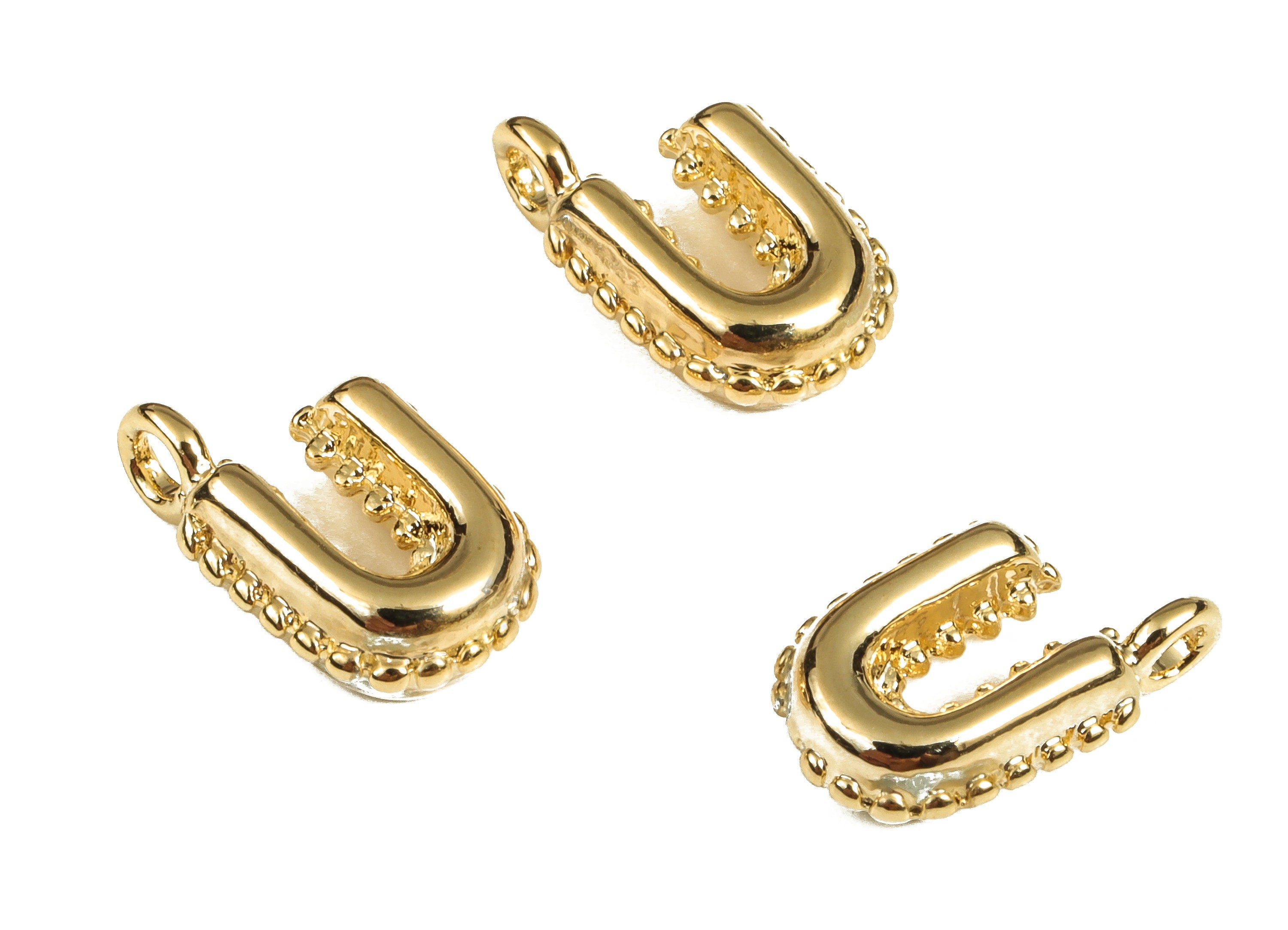 Brass The letter U Earring Charms - Gold The letter U Pendant - 18K Real Gold Plated Brass - Jewelry Supplies - 13.43x8.87x4.11mm - RGP3737U - DOMEDBAZAAR