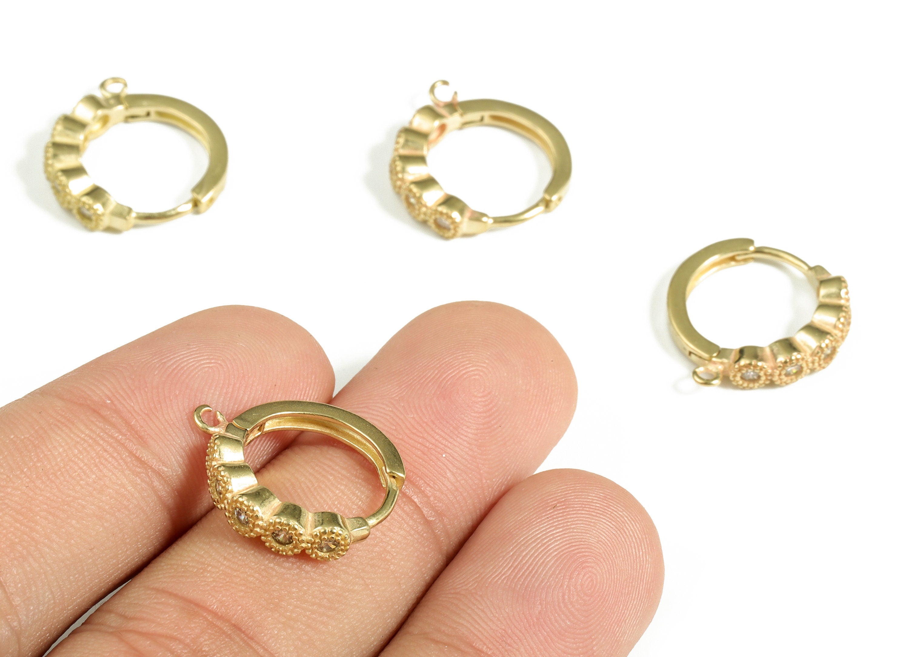 Brass Round Hoop Earring – Dainty Circle Huggie With Open Ring – Zircon Hoop Earrings – Small Everyday Hoop - 18.05×16.68×3.02mm - PP4095 - DOMEDBAZAAR
