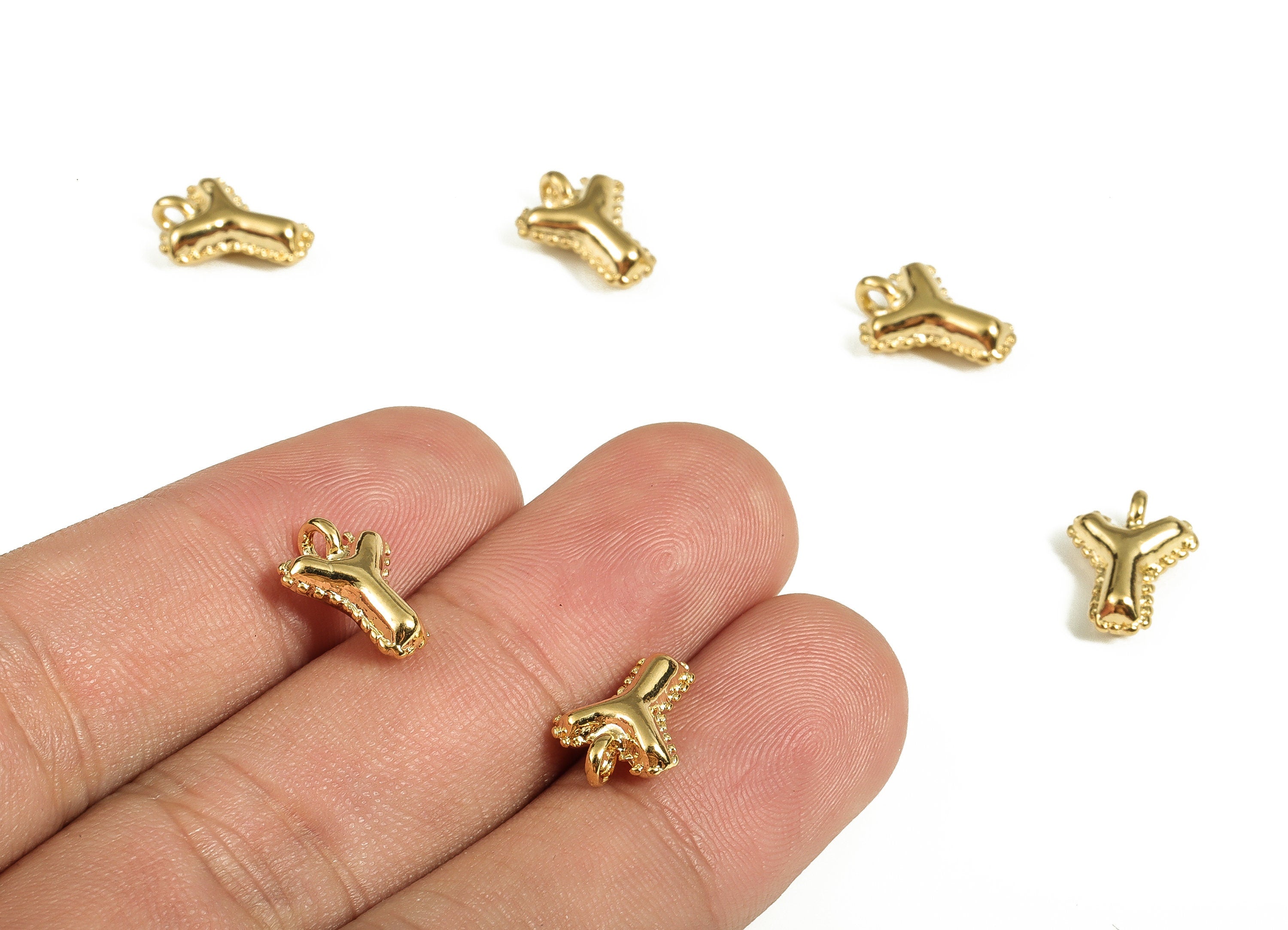 Brass The letter Y Earring Charms - Gold The letter Y Pendant - 18K Real Gold Plated Brass - Jewelry Supplies - 12.86x8.83x3.89mm - RGP3737Y - DOMEDBAZAAR