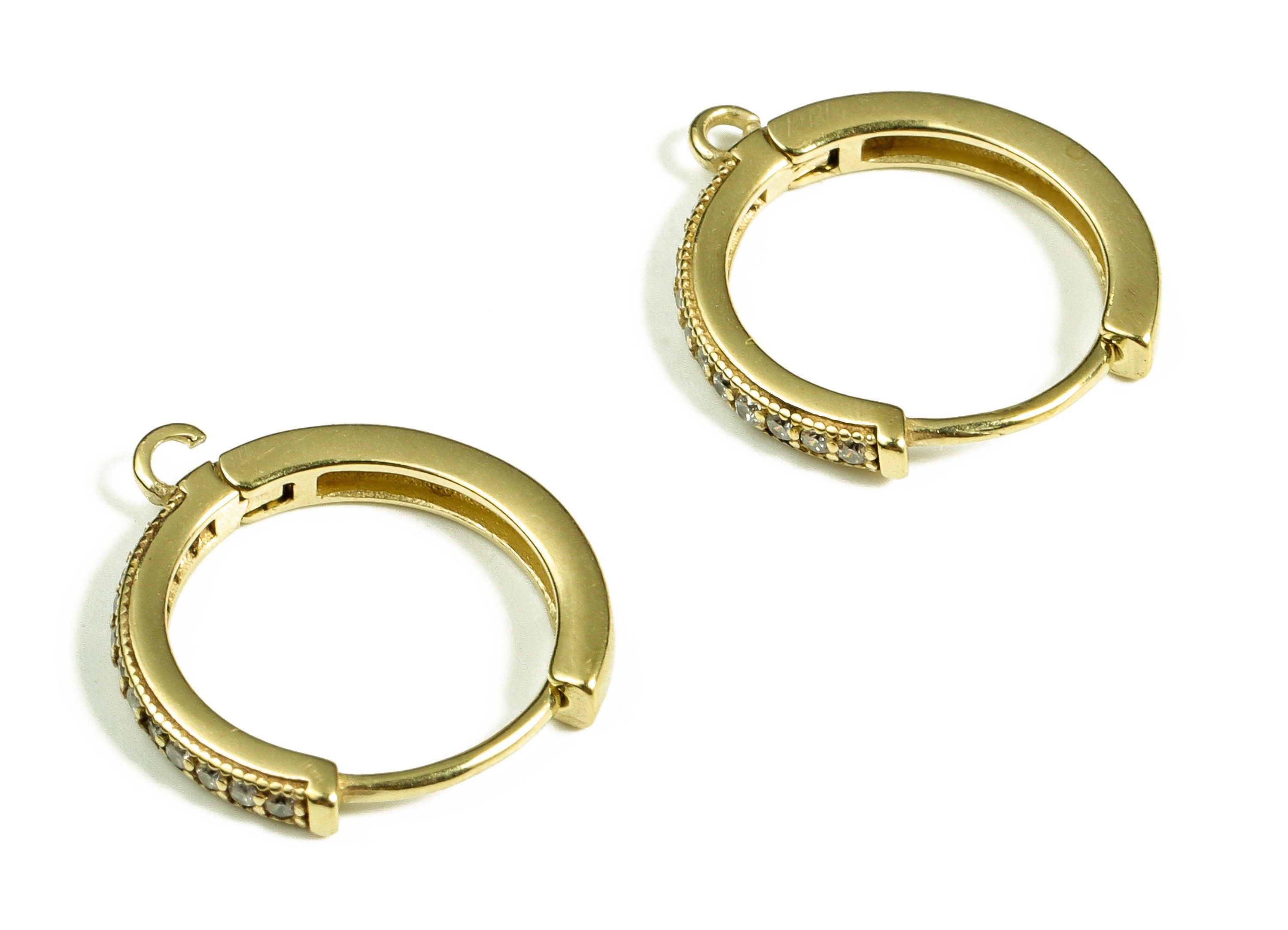 Brass Round Hoop Earring – Dainty Circle Huggie With Open Ring – Zircon Small Hoop Earrings – Earring Supplies- 17.31×15.49×1.88mm - PP4102 - DOMEDBAZAAR