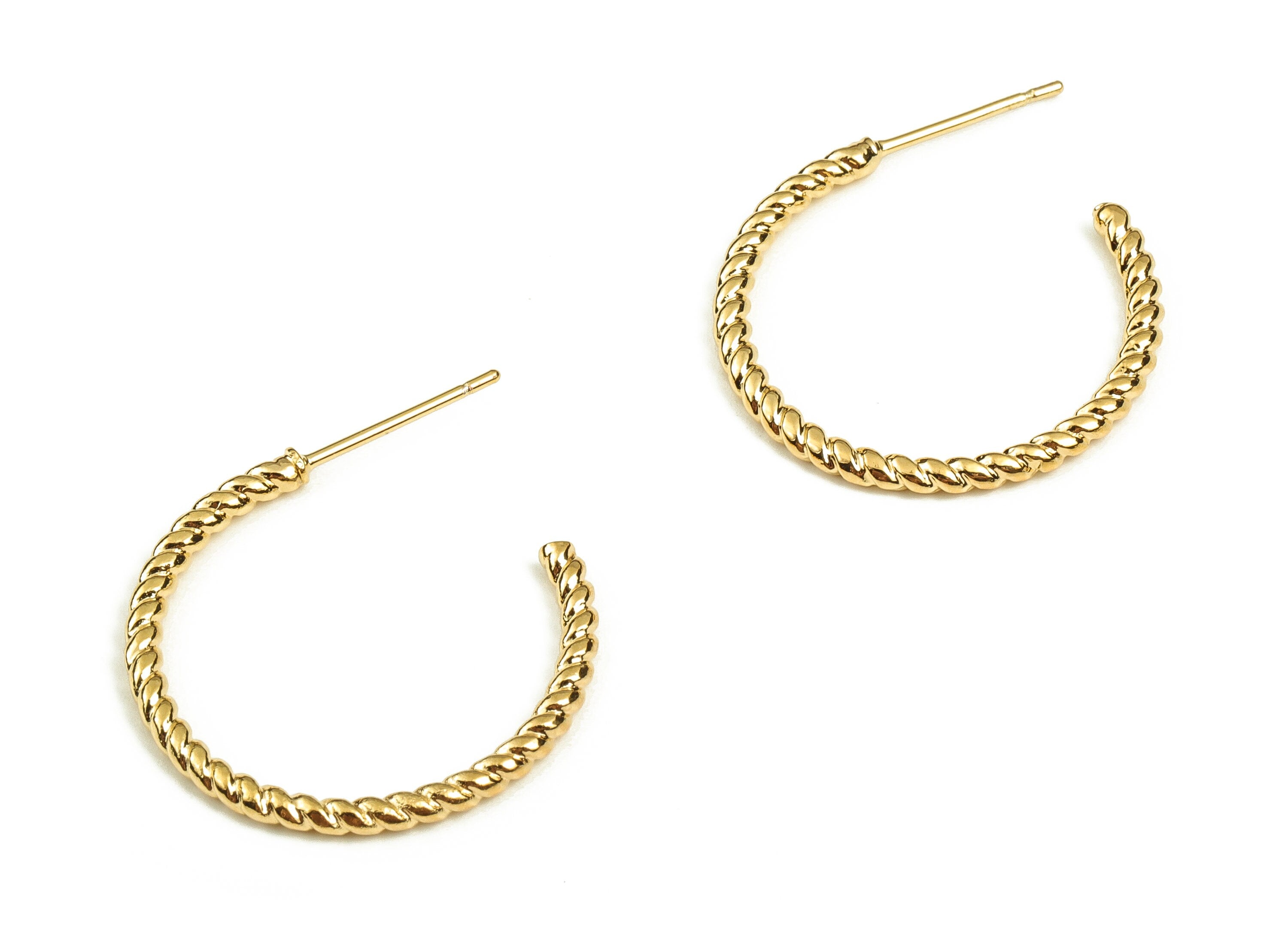 Brass C Earring Post - Gold Spiral Earring Stud - 18K Real Gold Plated Brass - Stainless Steel Stud - 23.74x22.92x1.88mm - RGP3768 - DOMEDBAZAAR