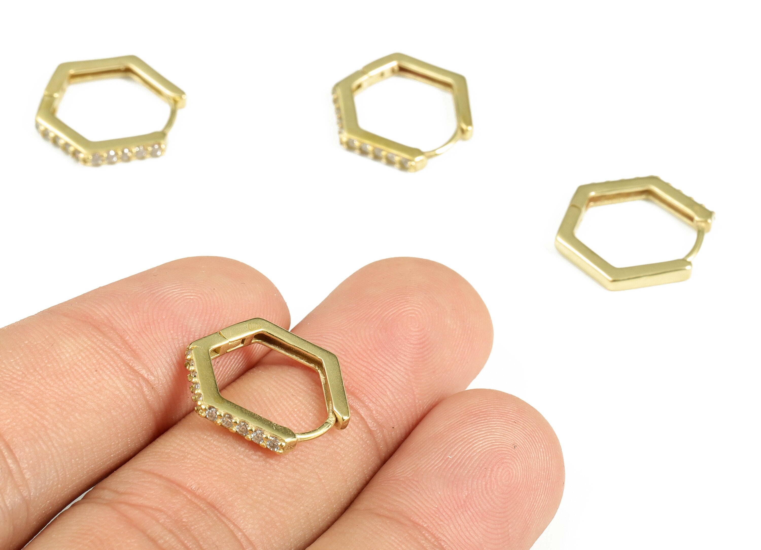 Brass Hexagon Hoop Earring – Raw Brass Hoop Earrings - Geometric Earring with Zircons – Jewelry Supplies - 17.4x15.4x2.33mm - PP4108 - DOMEDBAZAAR