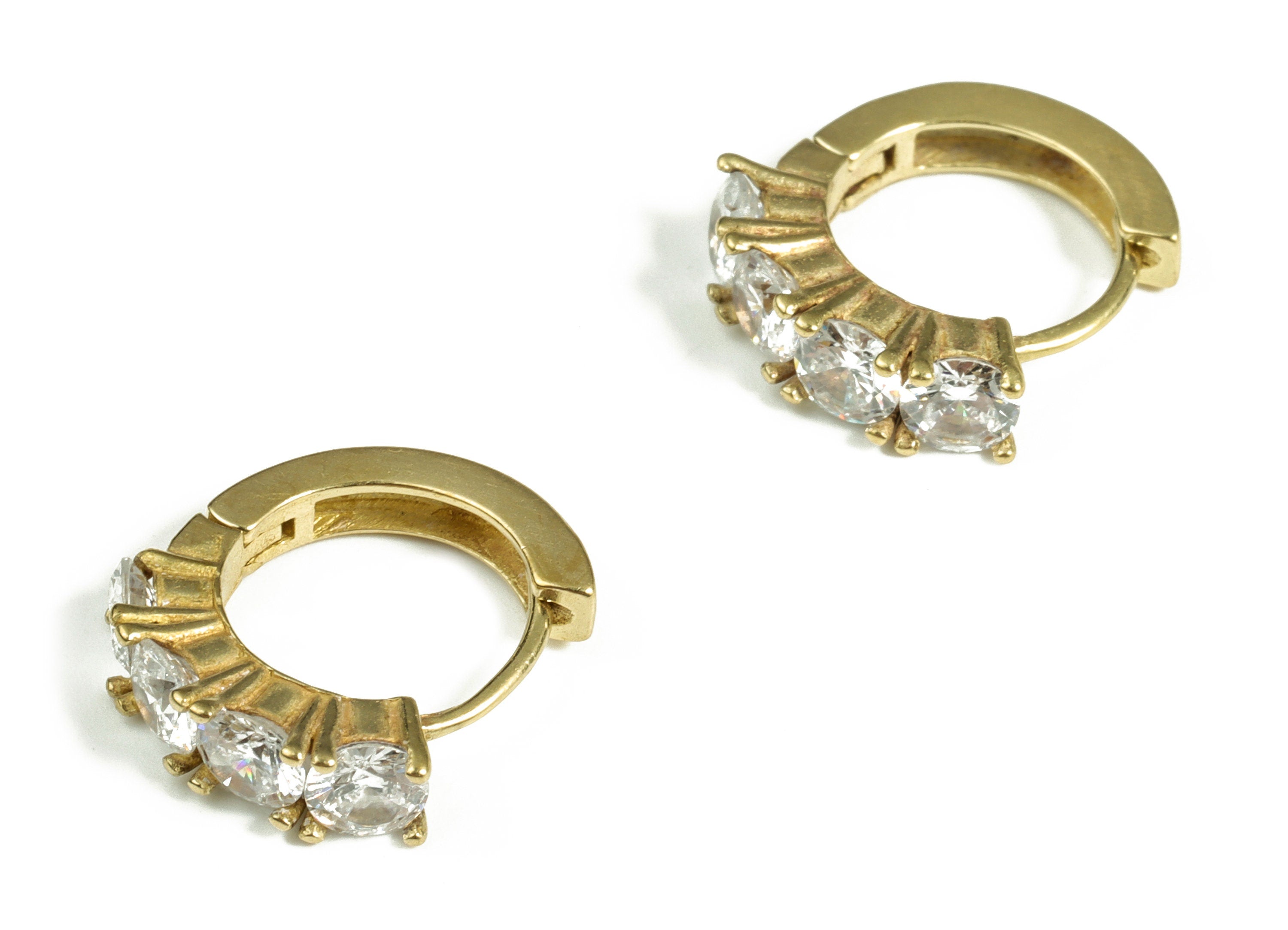 Brass Huggies Hoop Earrings – Raw Brass Hoop Earring with Zircons – Dainty Zircon Hoops – Jewelry Supplies - 15.87×14.32×3.92mm - PP4111 - DOMEDBAZAAR