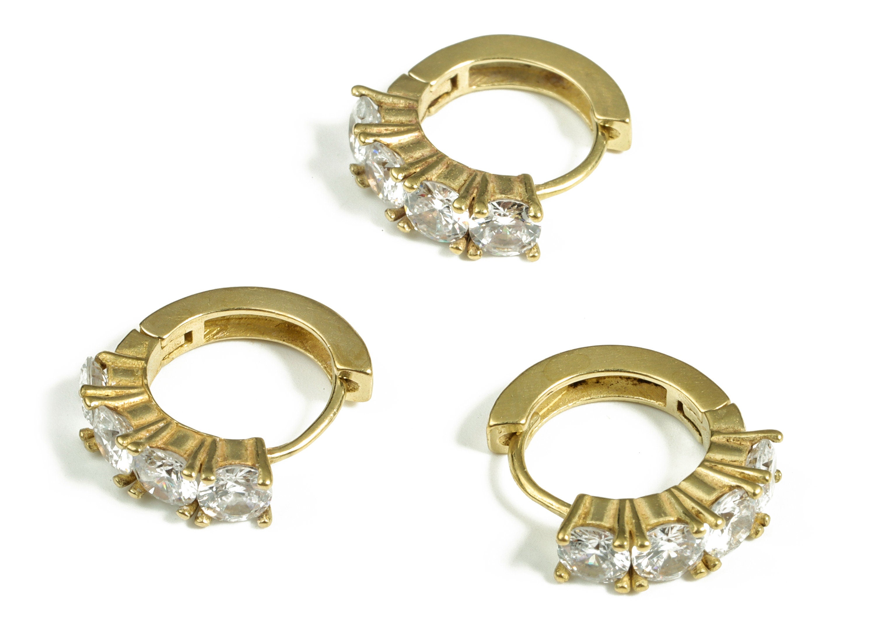 Brass Huggies Hoop Earrings – Raw Brass Hoop Earring with Zircons – Dainty Zircon Hoops – Jewelry Supplies - 15.87×14.32×3.92mm - PP4111 - DOMEDBAZAAR