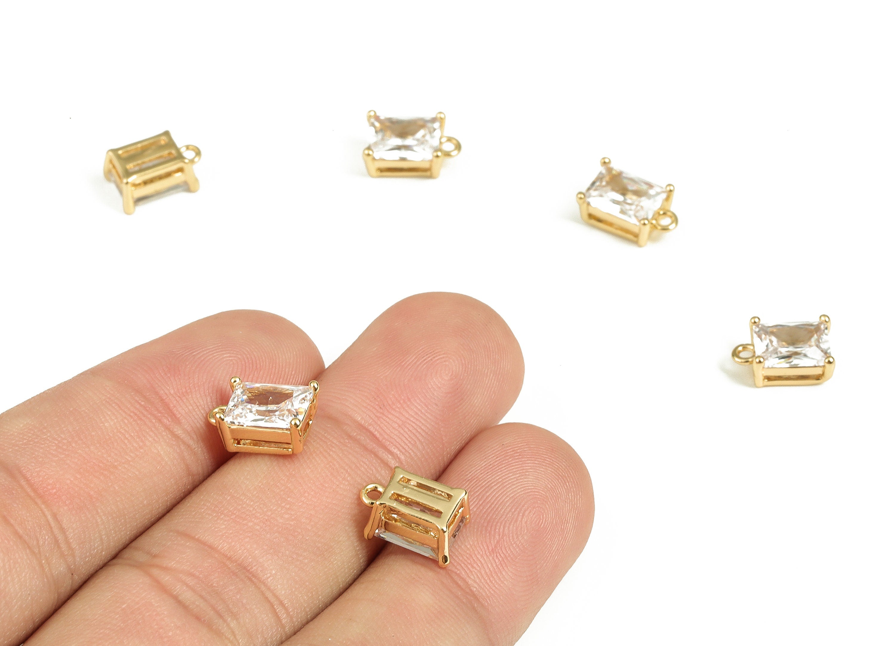 Brass Square Earring Charms With Zircons - Gold Square Pendant - 18K Real Gold Plated Brass - Jewelry Supplies - 22.98x18.73x5.1mm - RGP3772 - DOMEDBAZAAR