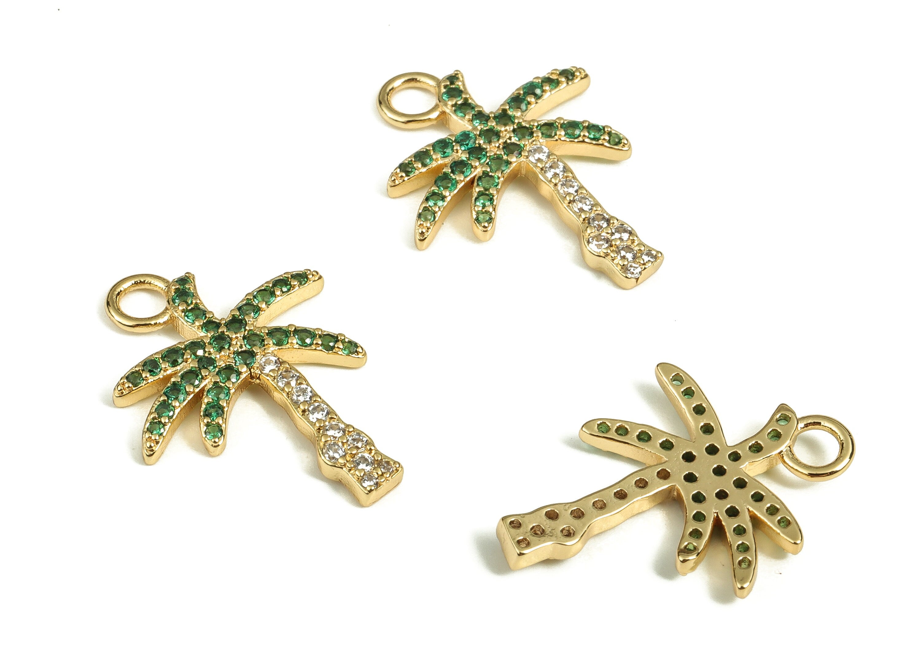 Brass Tree Earring Charms With Zircons - Gold Tree Pendant - 18K Real Gold Plated Brass - Jewelry Supplies - 20.55x15.64x1.94mm - RGP3773 - DOMEDBAZAAR
