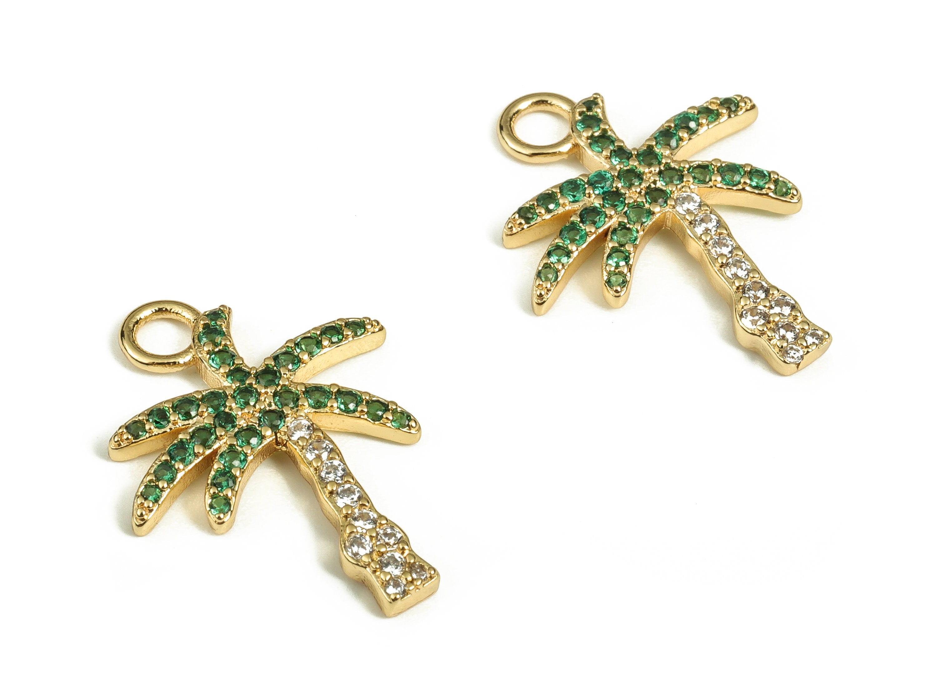 Brass Tree Earring Charms With Zircons - Gold Tree Pendant - 18K Real Gold Plated Brass - Jewelry Supplies - 20.55x15.64x1.94mm - RGP3773 - DOMEDBAZAAR