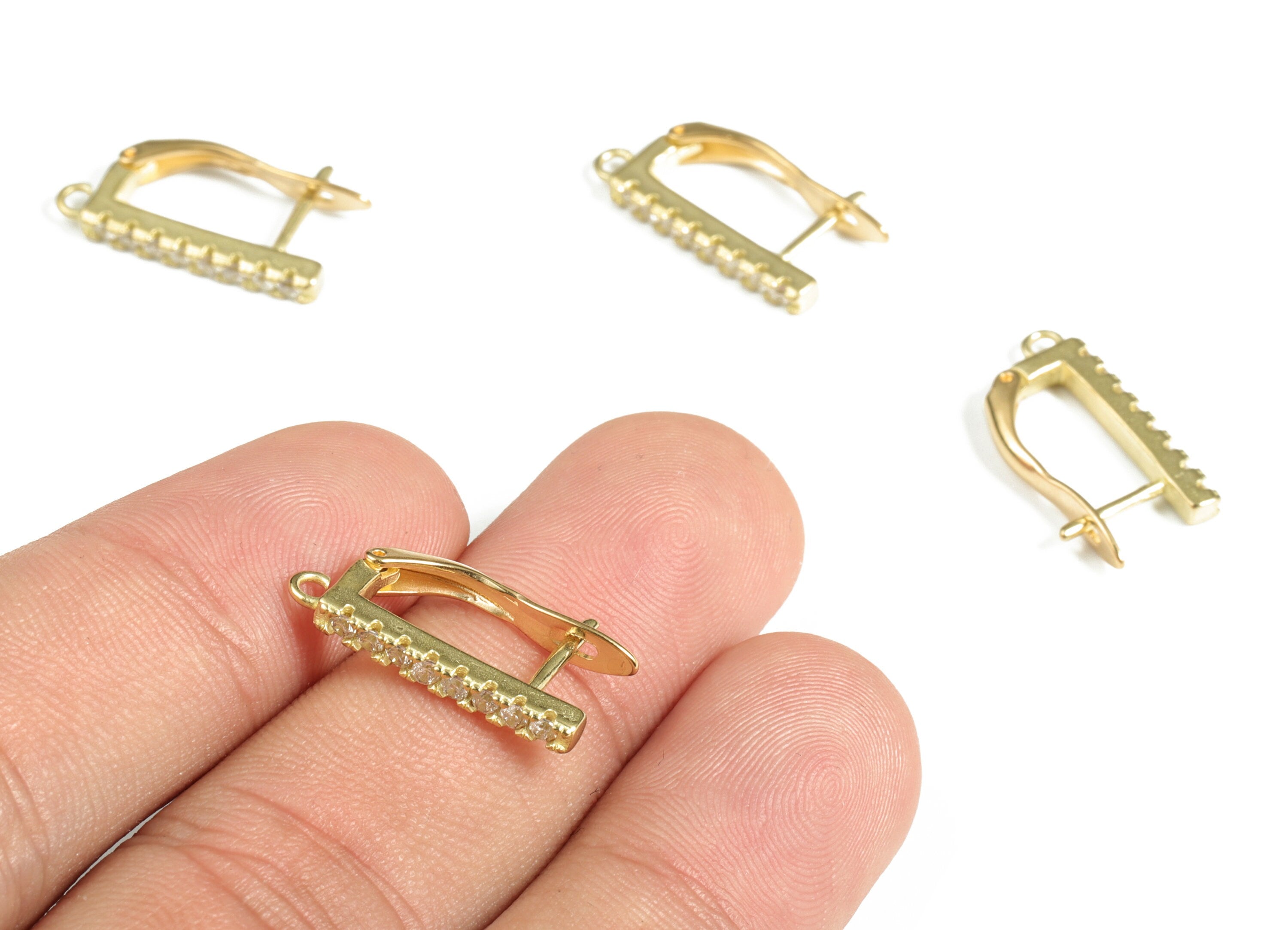 Brass Straight Bar Earring – Brass Earring Studs – Minimalist Dainty Earrings for Woman – Zircon Earring Studs - 19.22×11.05×2.48mm - PP4114 - DOMEDBAZAAR