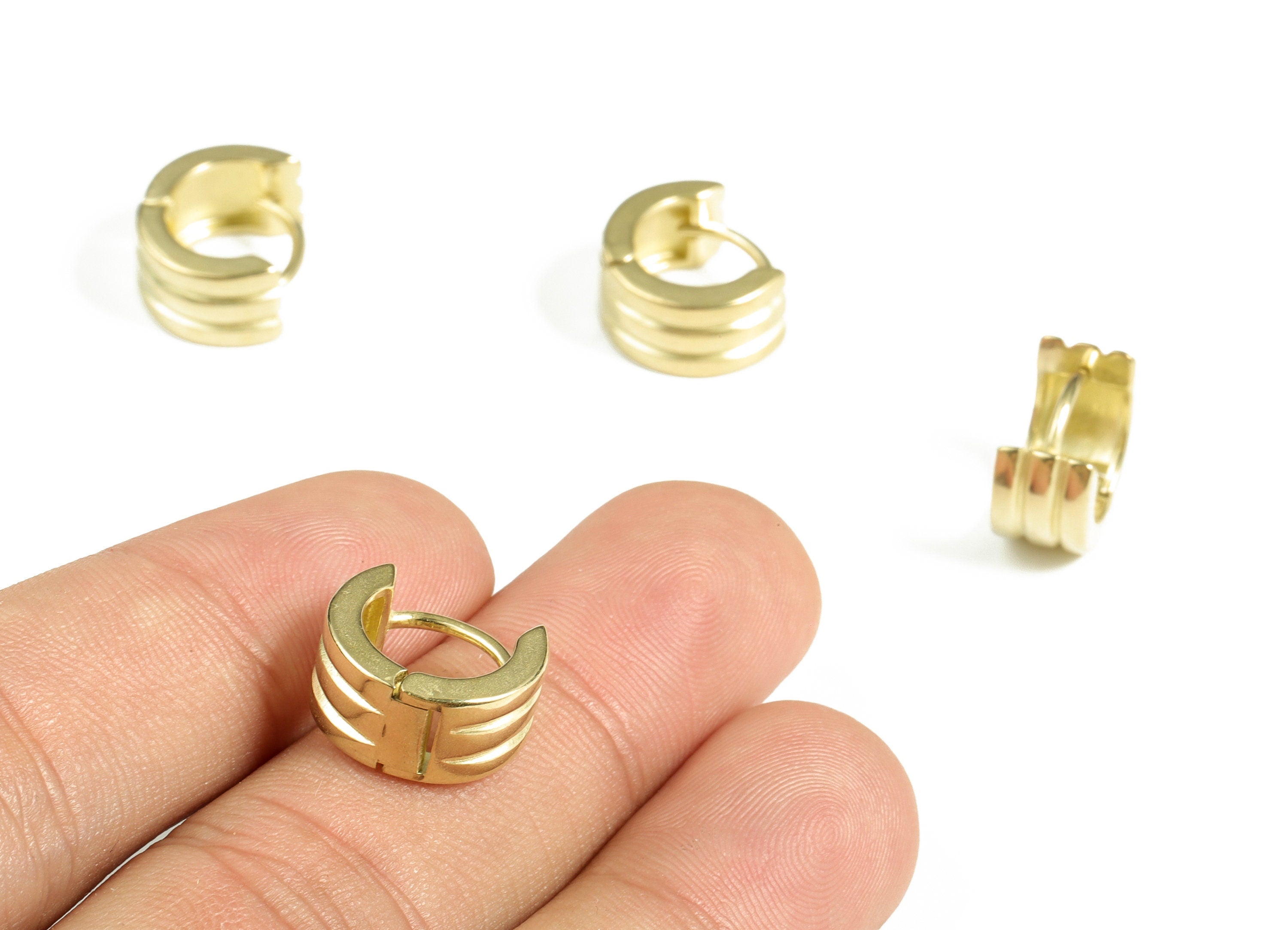 Brass Huggies Hoop Earrings – Minimalist Earrings – Thick Brass Shiny Hoop Earrings – Jewelry Supplies - 14.01×12.39×2.36mm - PP4124 - DOMEDBAZAAR