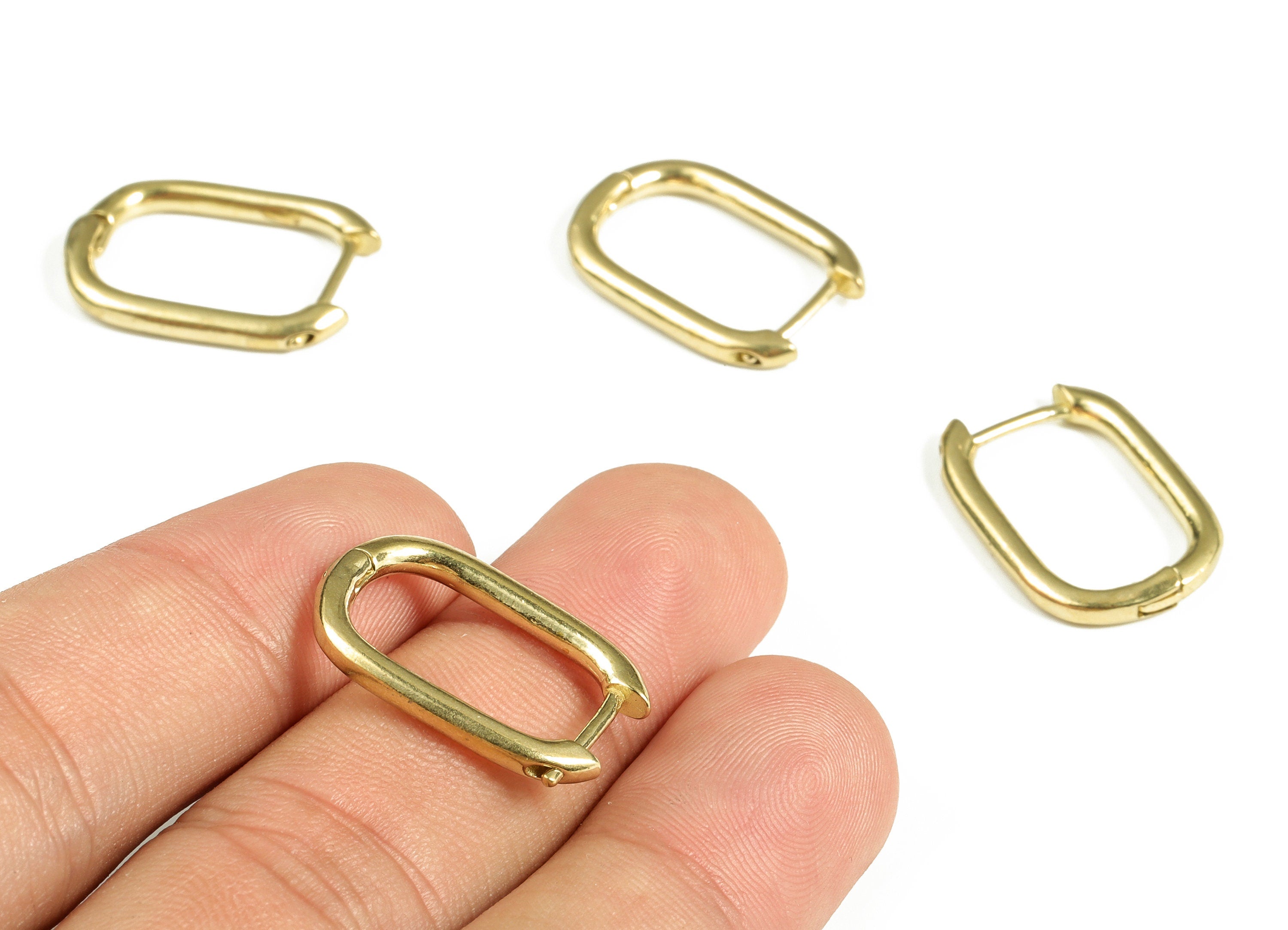 Brass Rectangle Hoops Earrings – Plain Earring Hoops – Simple Hoop Earrings – Square Gol Earring Hoop - 22.54×15.43×2.51mm - PP4134 - DOMEDBAZAAR