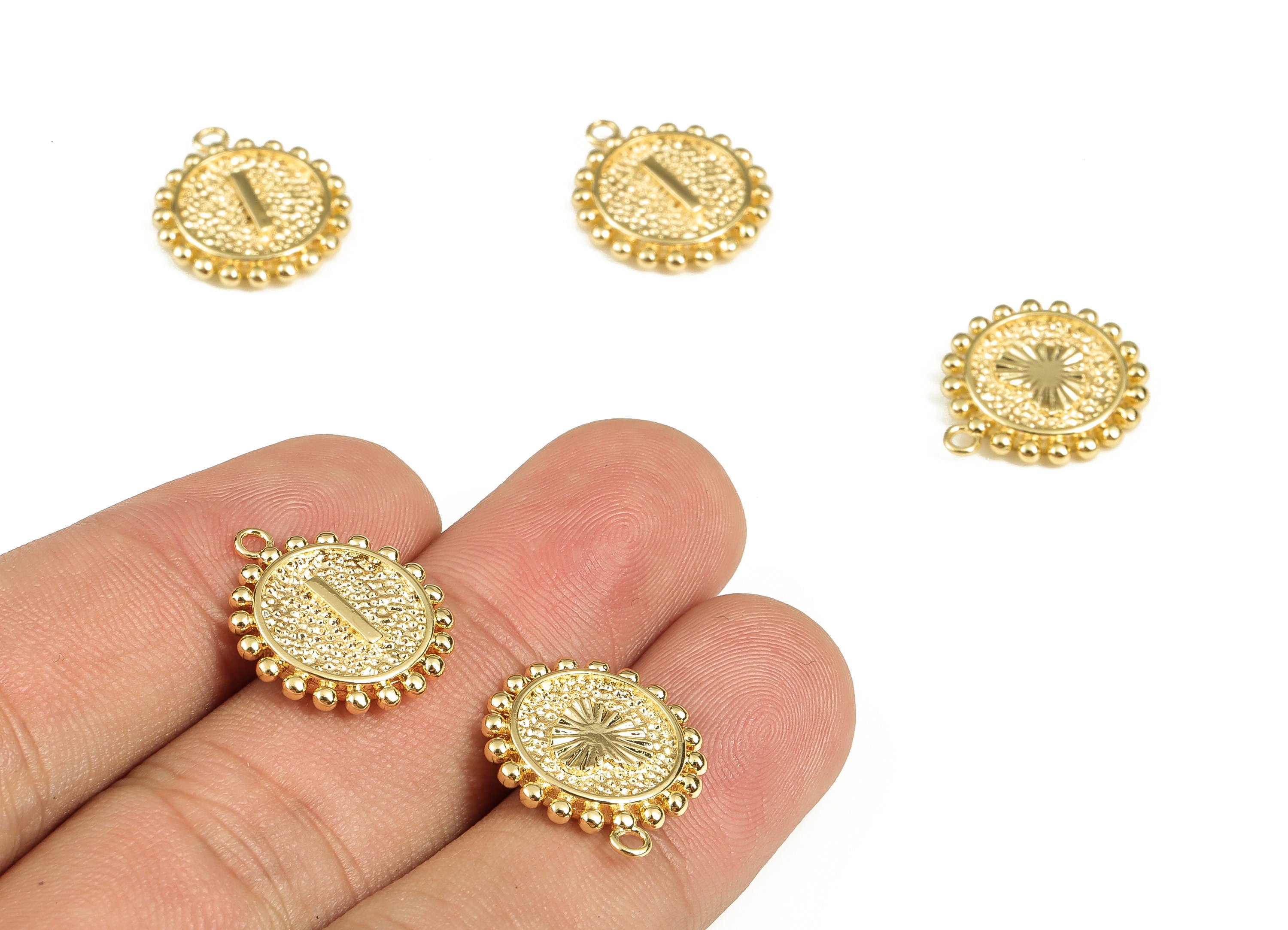 Brass Round Letter I Charms – Initial I Gold Round Pendant – 18K Real Gold Plated Brass – Jewelry Supplies - 18.35x15.71x2.54mm - RGP3774I - DOMEDBAZAAR
