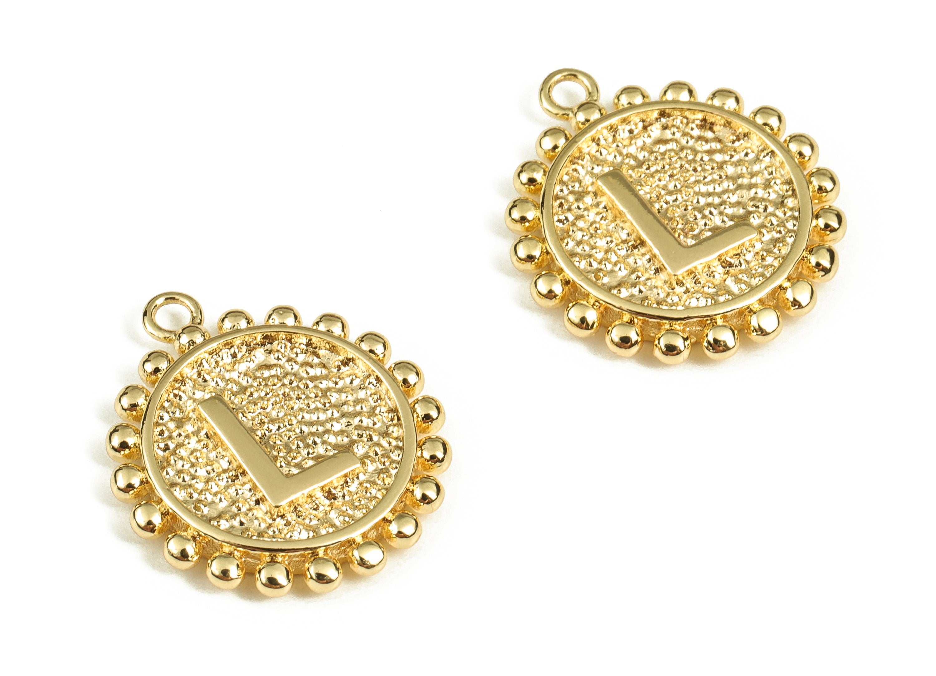 Brass Round Letter L Charms – Initial L Gold Round Pendant – 18K Real Gold Plated Brass – Jewelry Supplies - 17.94x15.67x2.59mm - RGP3774L - DOMEDBAZAAR