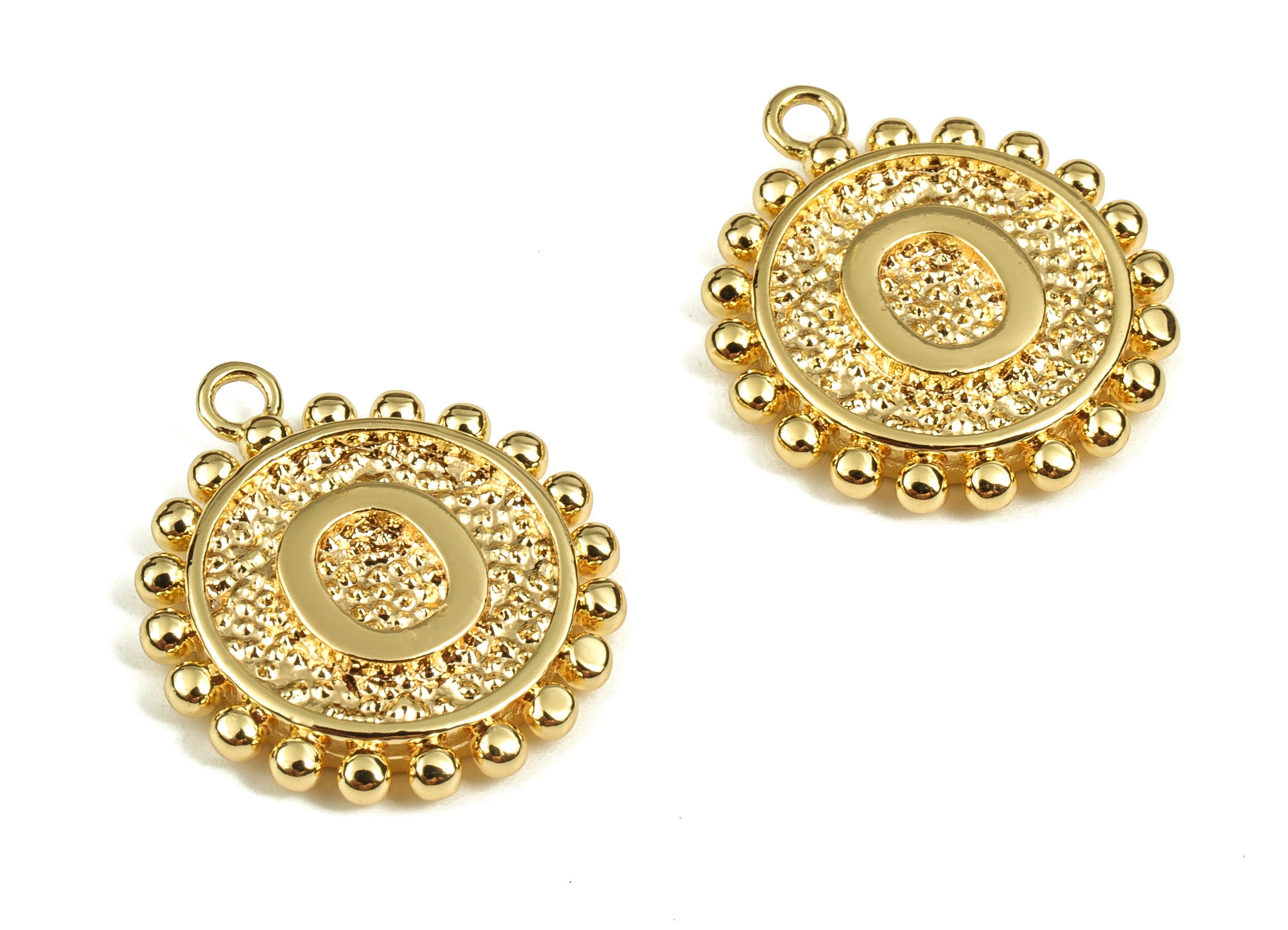 Brass Round Letter O Charms – Initial O Gold Round Pendant – 18K Real Gold Plated Brass – Jewelry Supplies - 18.05x15.66x2.63mm - RGP3774O - DOMEDBAZAAR