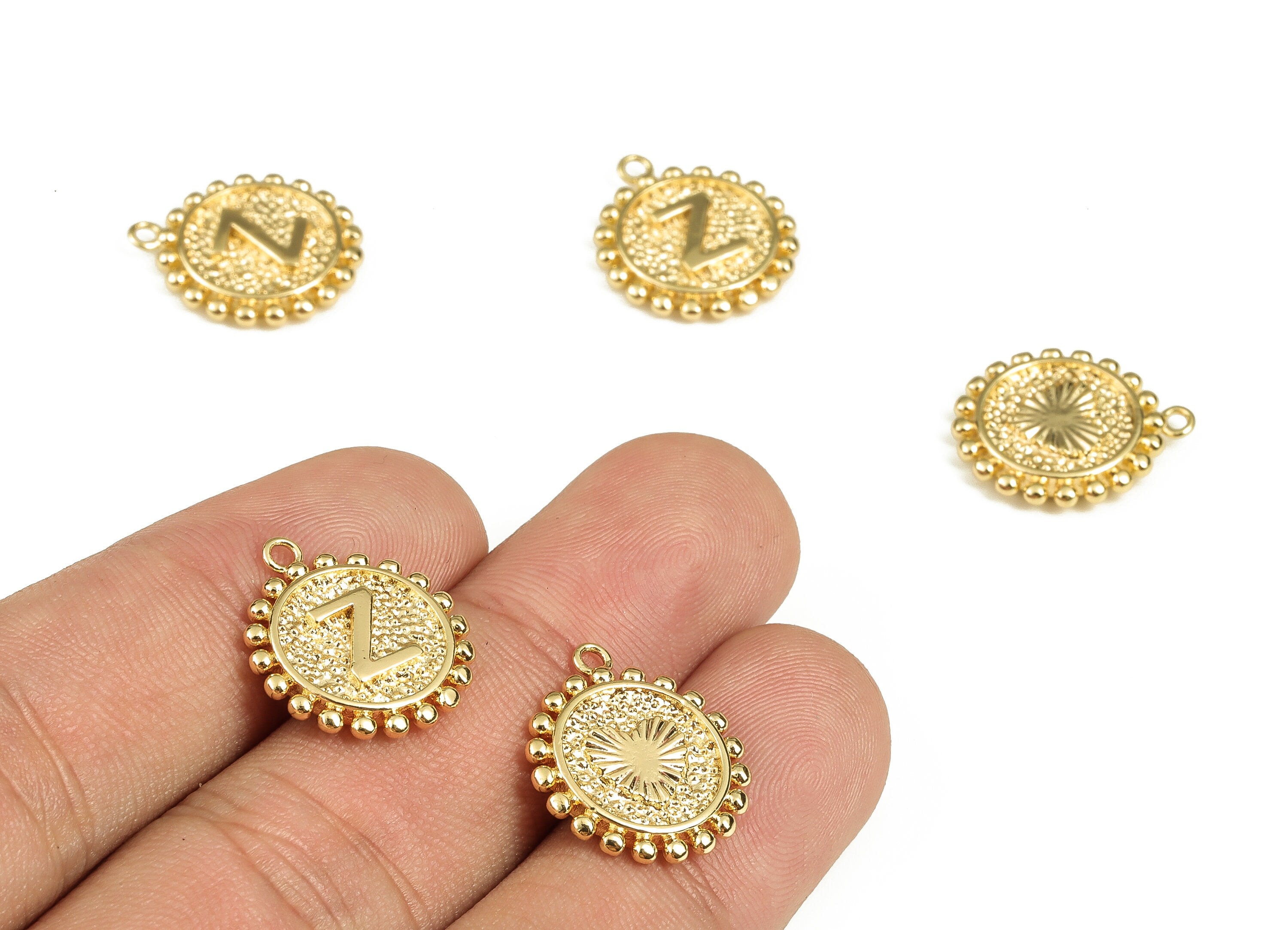 Brass Round Letter Z Charms – Initial Z Gold Round Pendant – 18K Real Gold Plated Brass – Jewelry Supplies - 17.89x15.5x2.6mm - RGP3774Z - DOMEDBAZAAR