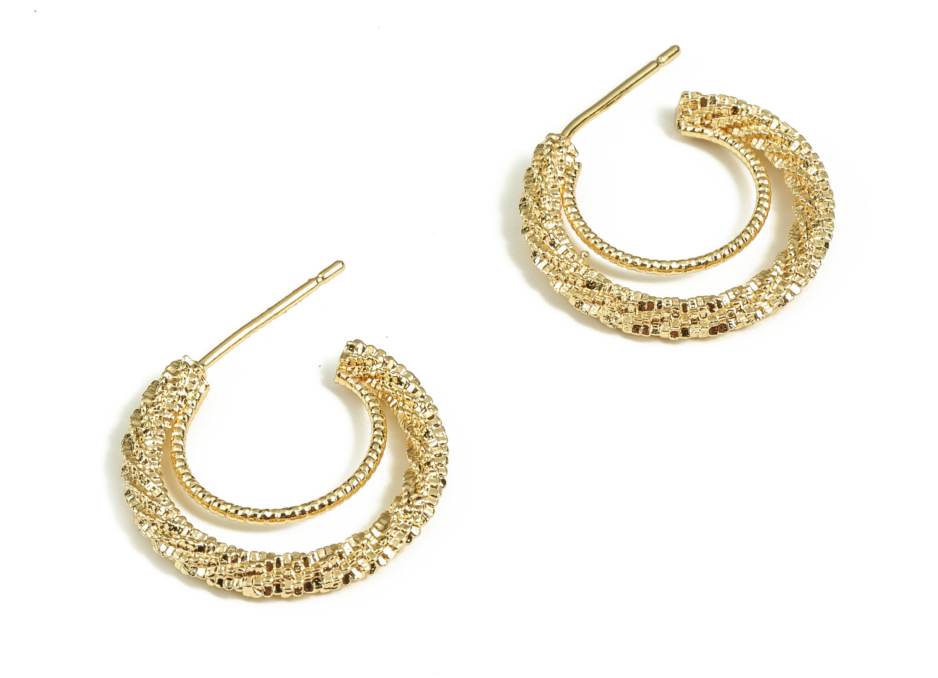 Brass Texture C Earring Post - Gold C Earring Stud - 18K Real Gold Plated Brass - Brass Stud - Jewelry Supplies - 20.14x18.1x2.7mm - RGP3797 - DOMEDBAZAAR