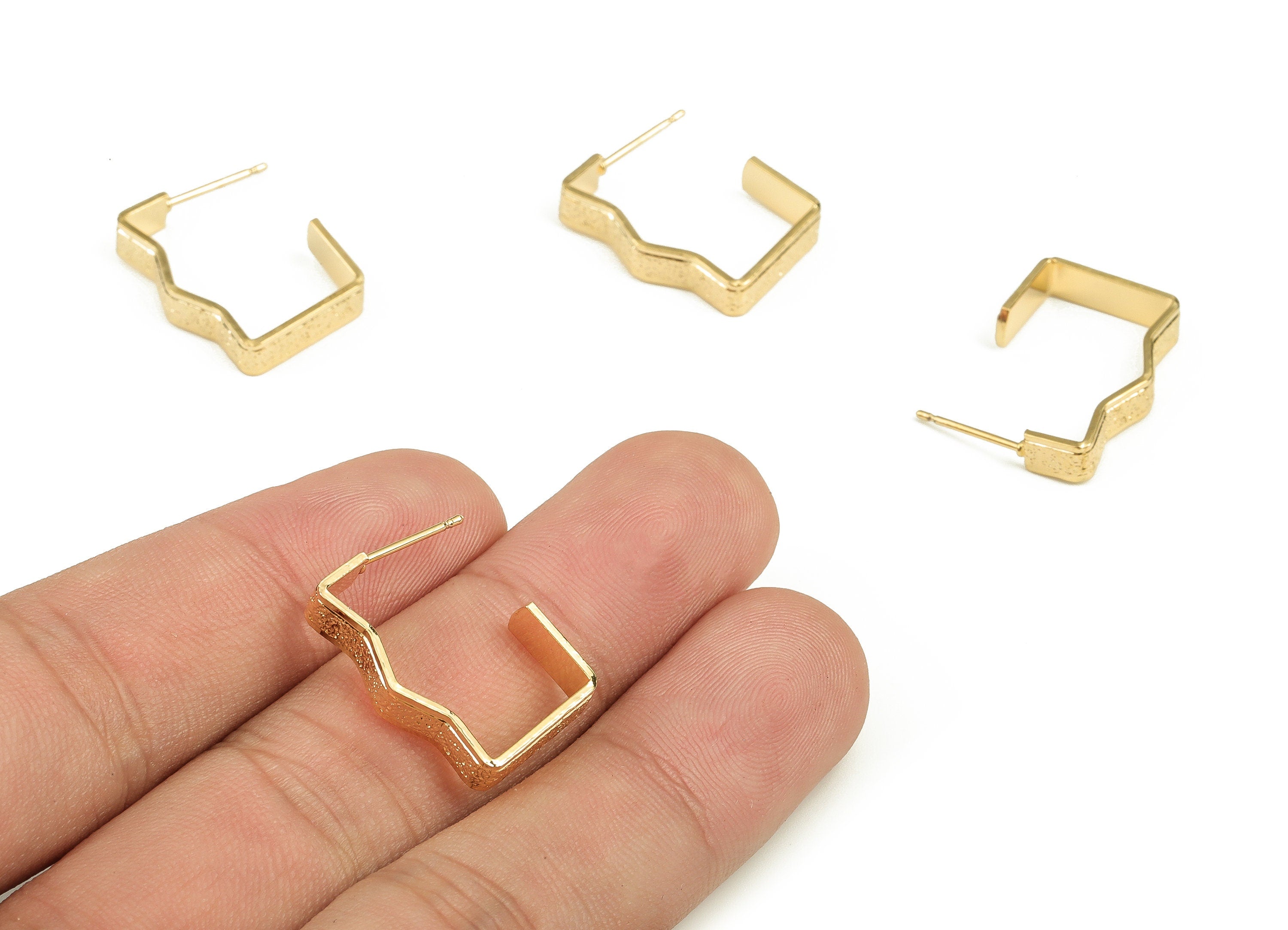 Brass Texture Bump Earring Post - Gold Bump Earring Stud - 18K Real Gold Plated Brass - Brass Stud - 21.13x15.4x1.22mm - RGP3800 - DOMEDBAZAAR