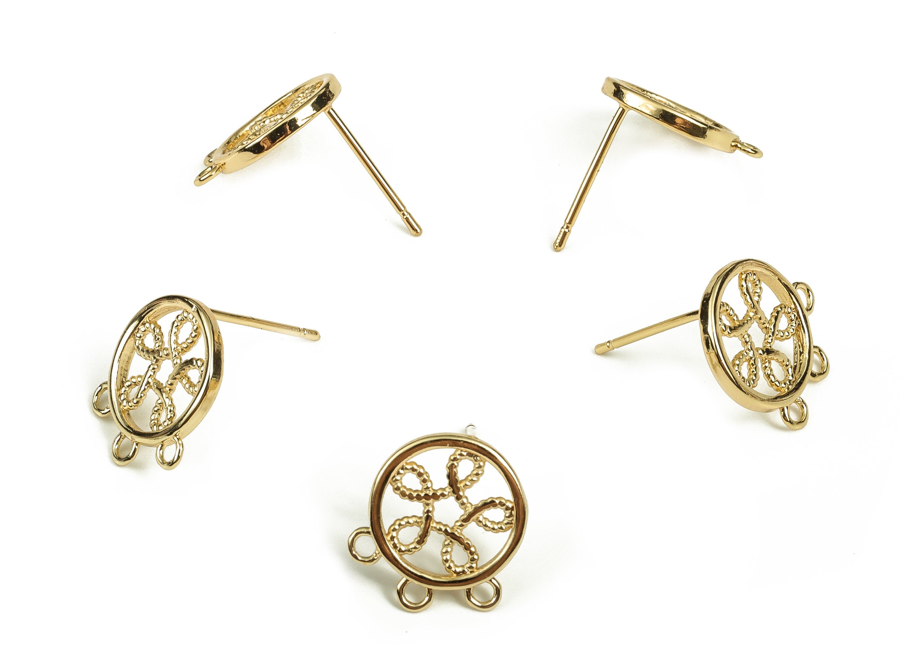 Brass Round Earring Post - Gold Symbol Earring Stud - 18K Real Gold Plated Brass - Stainless Steel Stud - 13.44x11.67x1.47mm - RGP3807 - DOMEDBAZAAR