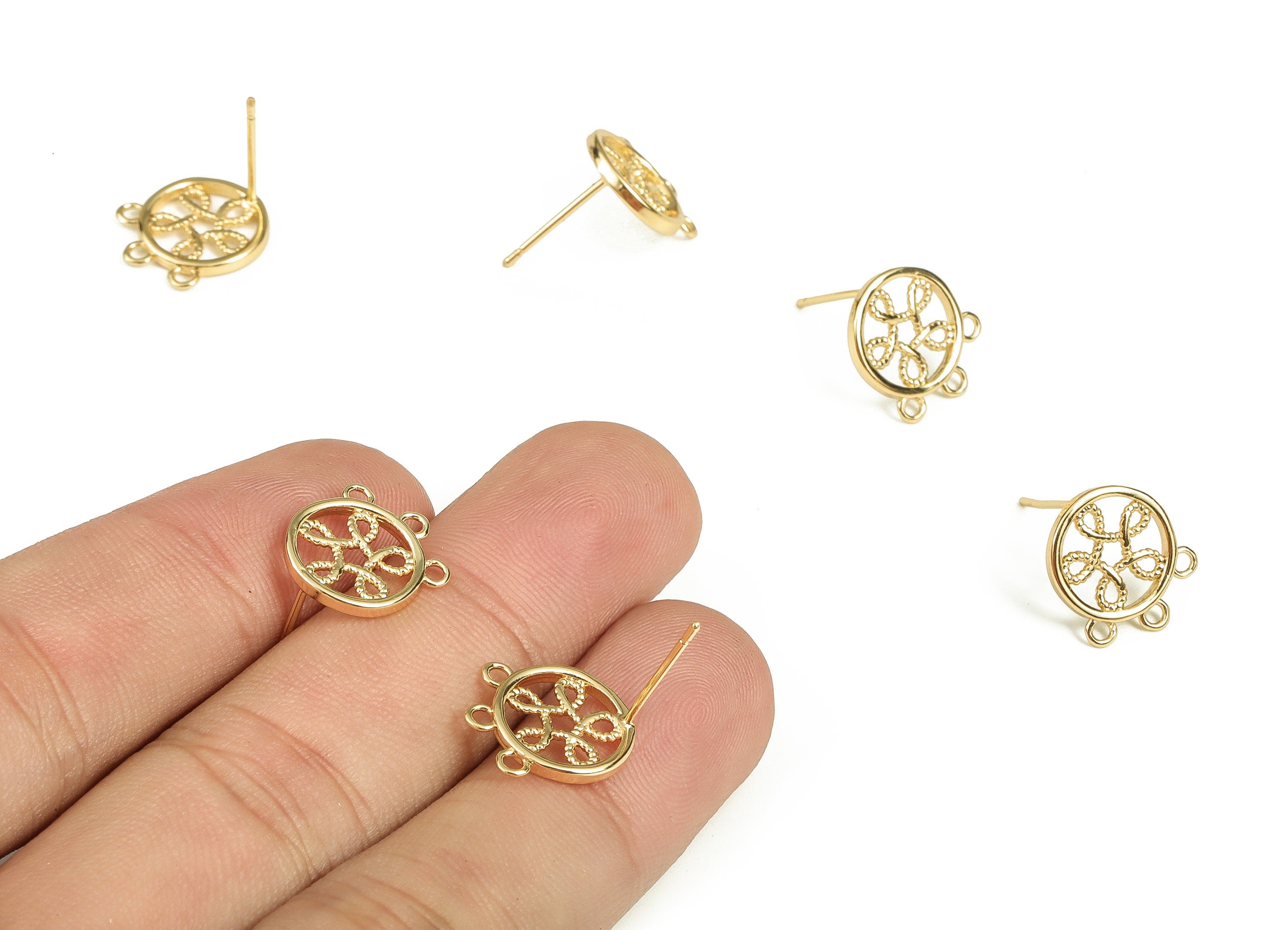 Brass Round Earring Post - Gold Symbol Earring Stud - 18K Real Gold Plated Brass - Stainless Steel Stud - 13.44x11.67x1.47mm - RGP3807 - DOMEDBAZAAR