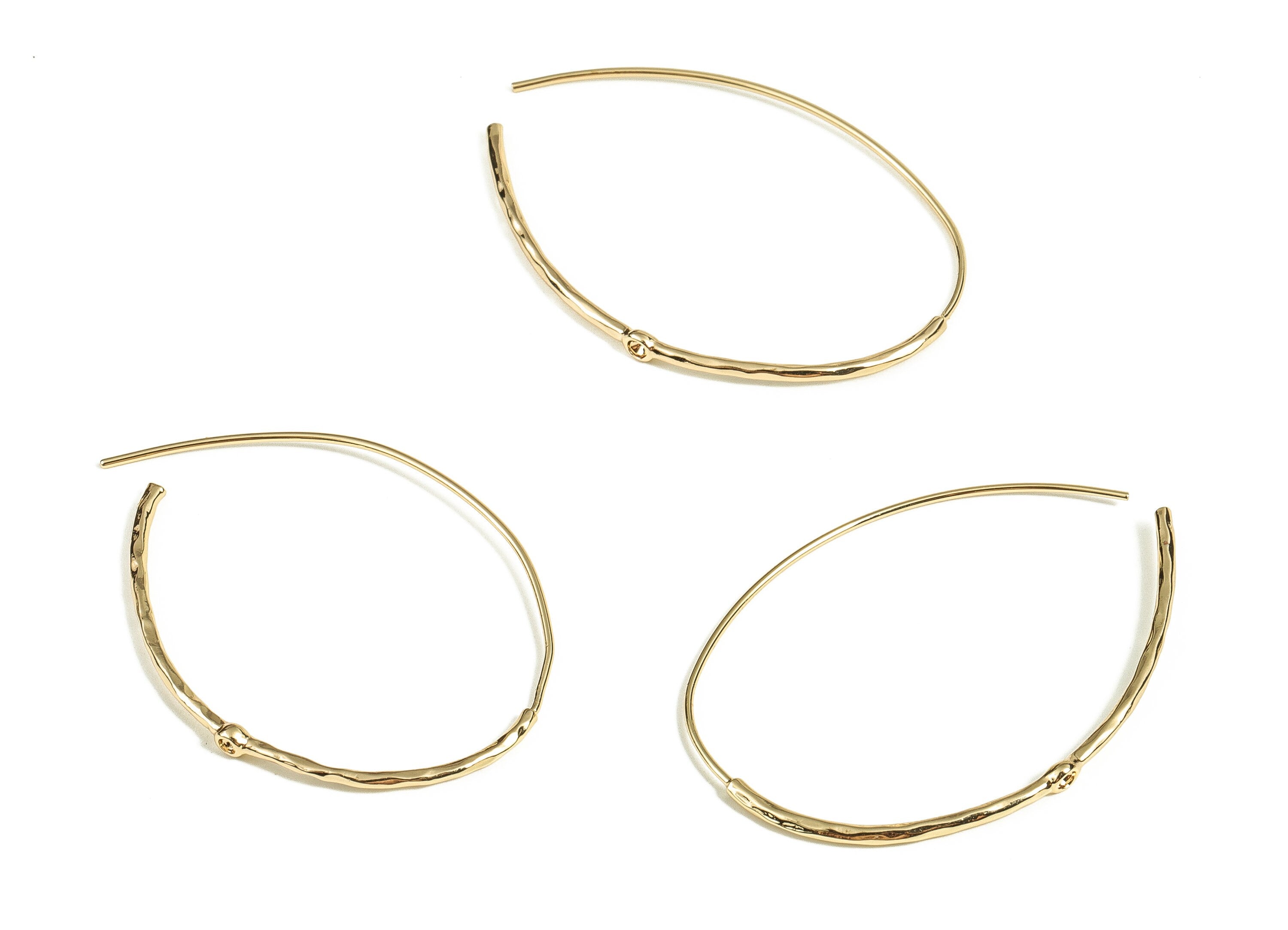 Gold Drop Earring Hooks - Brass Drop Earring Wire - 18K Real Gold Plated Brass - Jewelry Making Supplies -41.78x16.15x2.11mm - RGP3671 - DOMEDBAZAAR