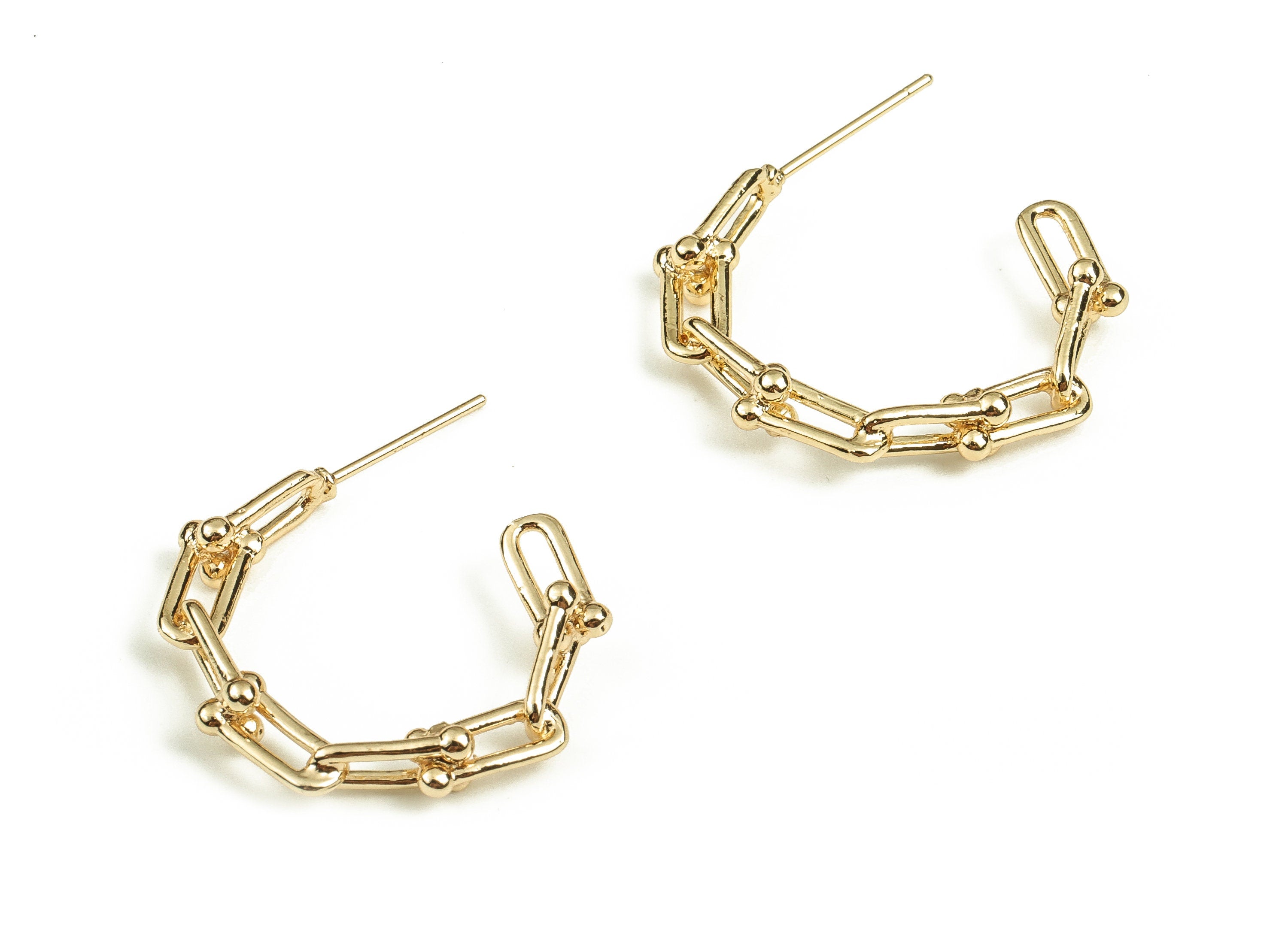 Brass C Earring Post - Gold C Earring Stud - 18K Real Gold Plated Brass - Stainless Steel Stud - Jewelry Supplies - 25.65x24x5.1mm - RGP3881 - DOMEDBAZAAR