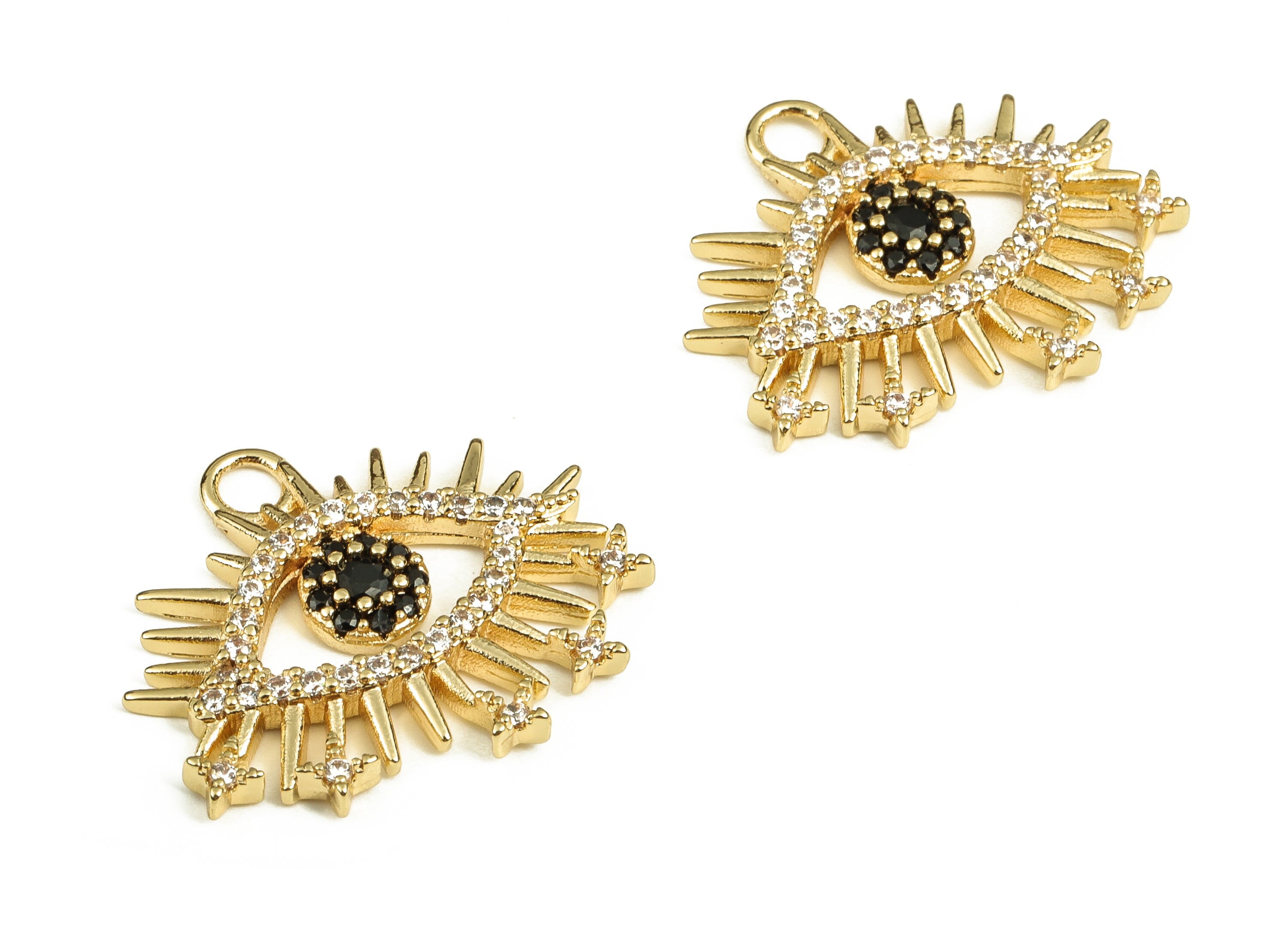 Brass Eye Earring Charms With Zircons - Gold Eye Pendant - 18K Real Gold Plated Brass - Jewelry Making Supplies - 20.23x22.8x2.6mm - RGP3874 - DOMEDBAZAAR