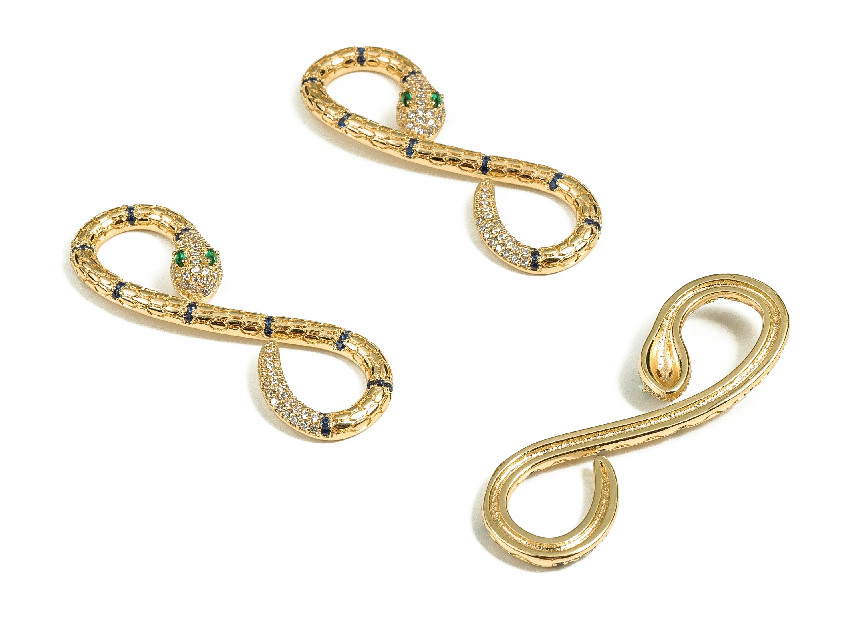Brass Snake Earring Connector With Zircons - Gold Snake Charms - 18K Real Gold Plated Brass - Jewelry Supplies - 51.8x17x4.9mm - RGP3868 - DOMEDBAZAAR