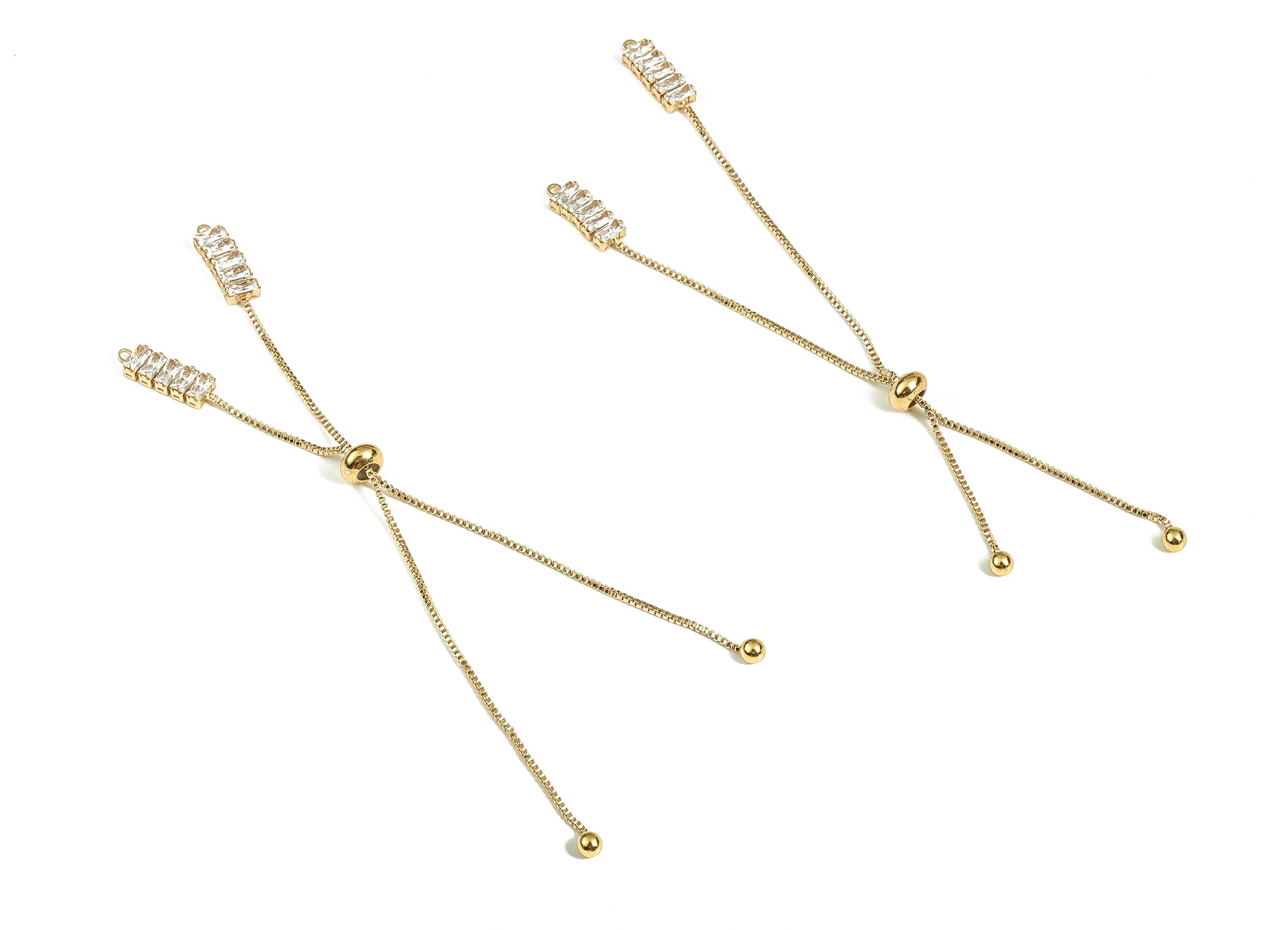 Brass Long Earrings With Zircons - Long Gold Earrings - Statement Earrings - 18K Real Gold Plated Brass - 132.19x11.97x3.18mm - RGP3813 - DOMEDBAZAAR