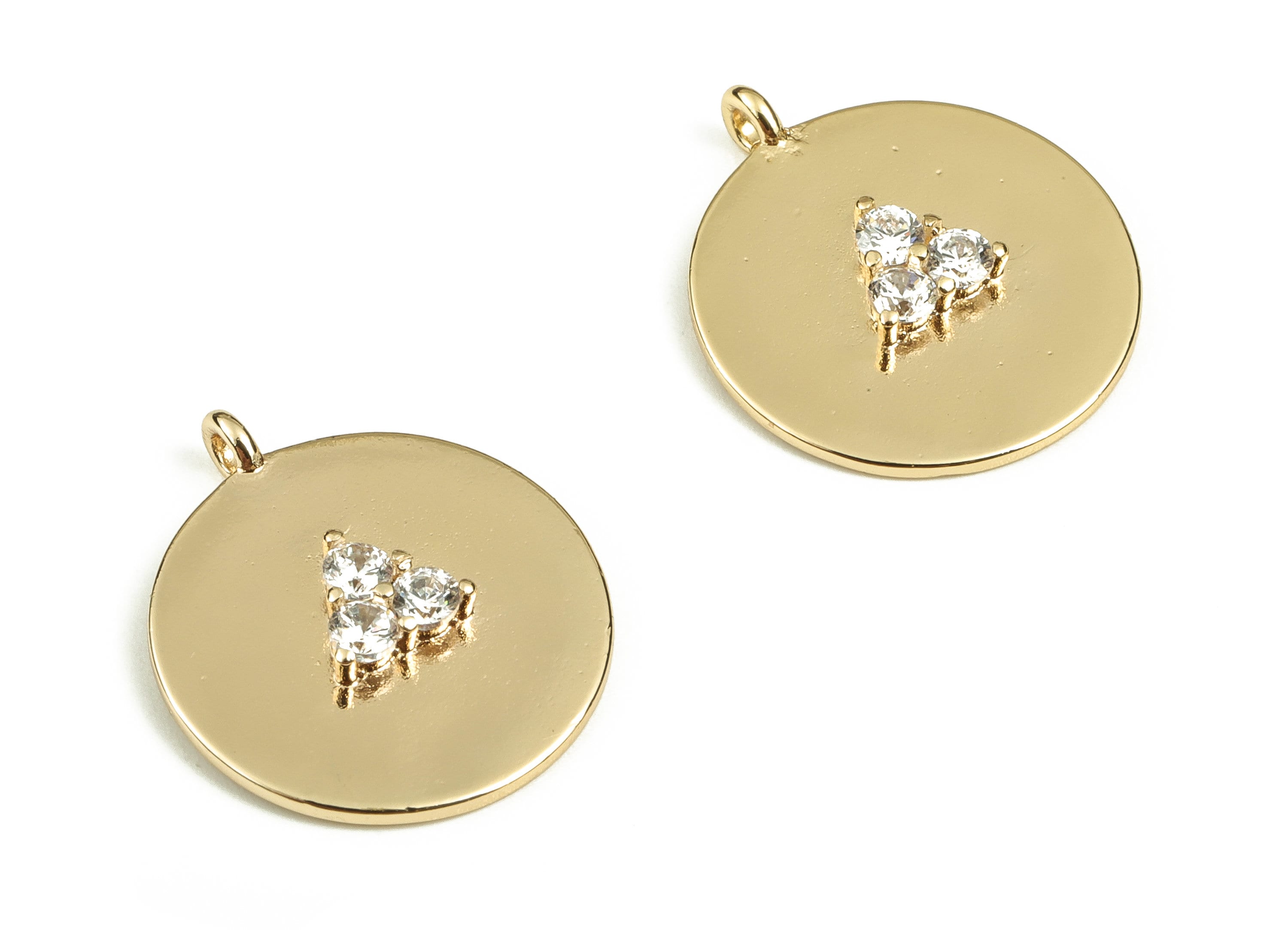 Brass Round Earring Charms With Zircons - Gold Triangle Pendant - 18K Real Gold Plated Brass - Jewelry Supplies - 17.28x14.8x2.5mm - RGP3883 - DOMEDBAZAAR