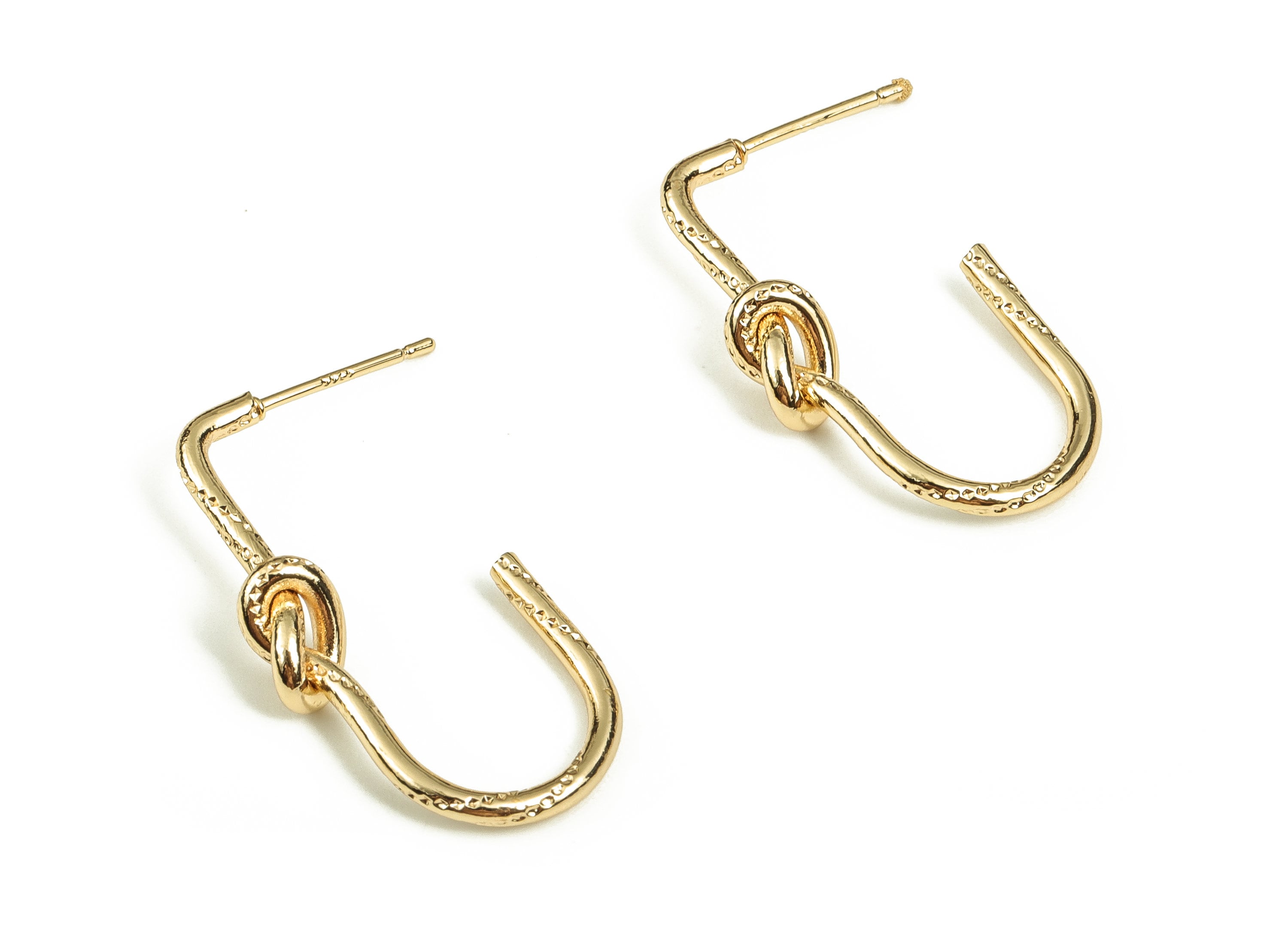 Brass Texture knotted Earring Post - Gold Geometric Earring Stud - 18K Real Gold Plated Brass - Brass Stud  - 31.63x15.95x5.5mm - RGP3677 - DOMEDBAZAAR