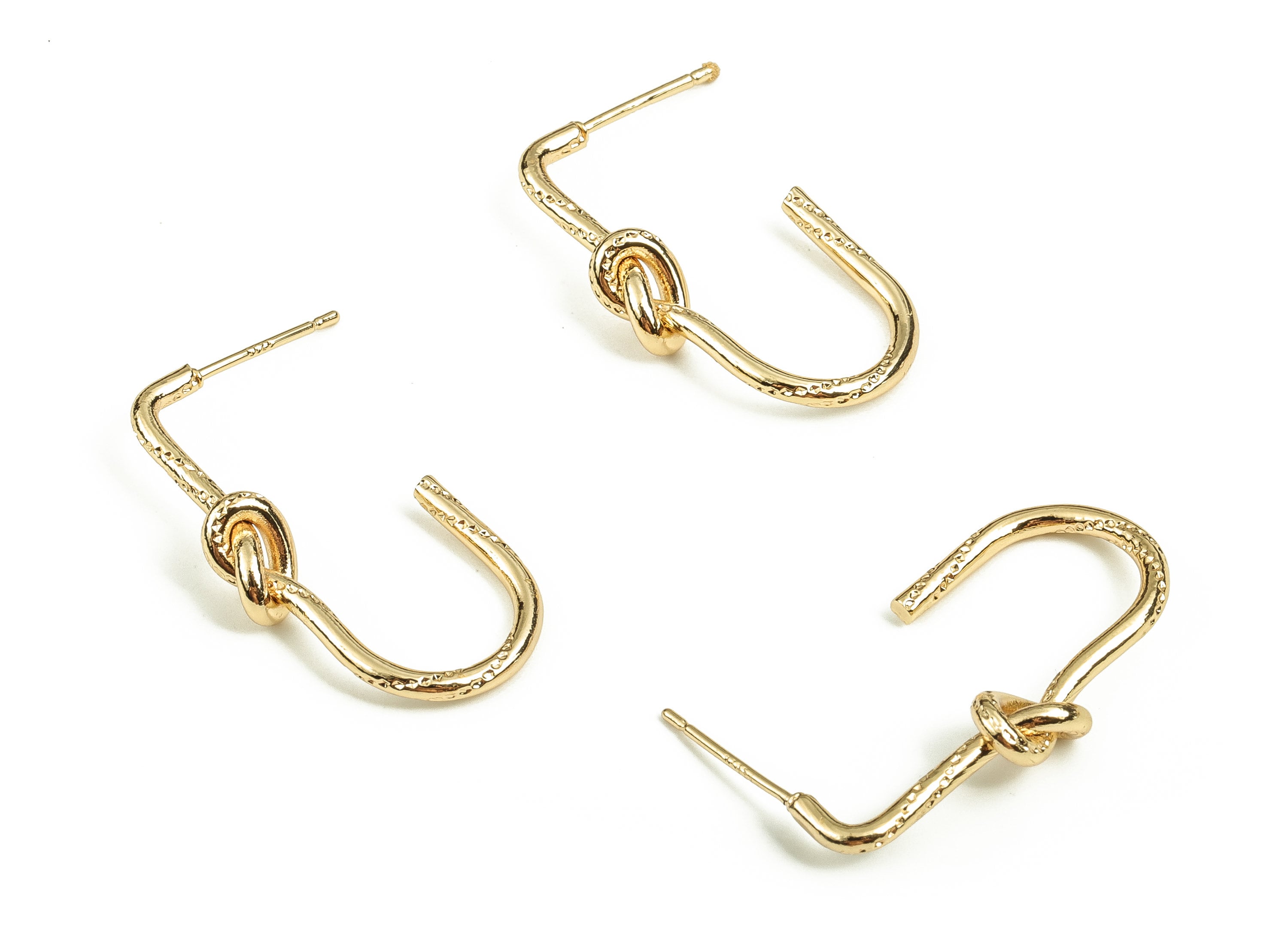 Brass Texture knotted Earring Post - Gold Geometric Earring Stud - 18K Real Gold Plated Brass - Brass Stud  - 31.63x15.95x5.5mm - RGP3677 - DOMEDBAZAAR