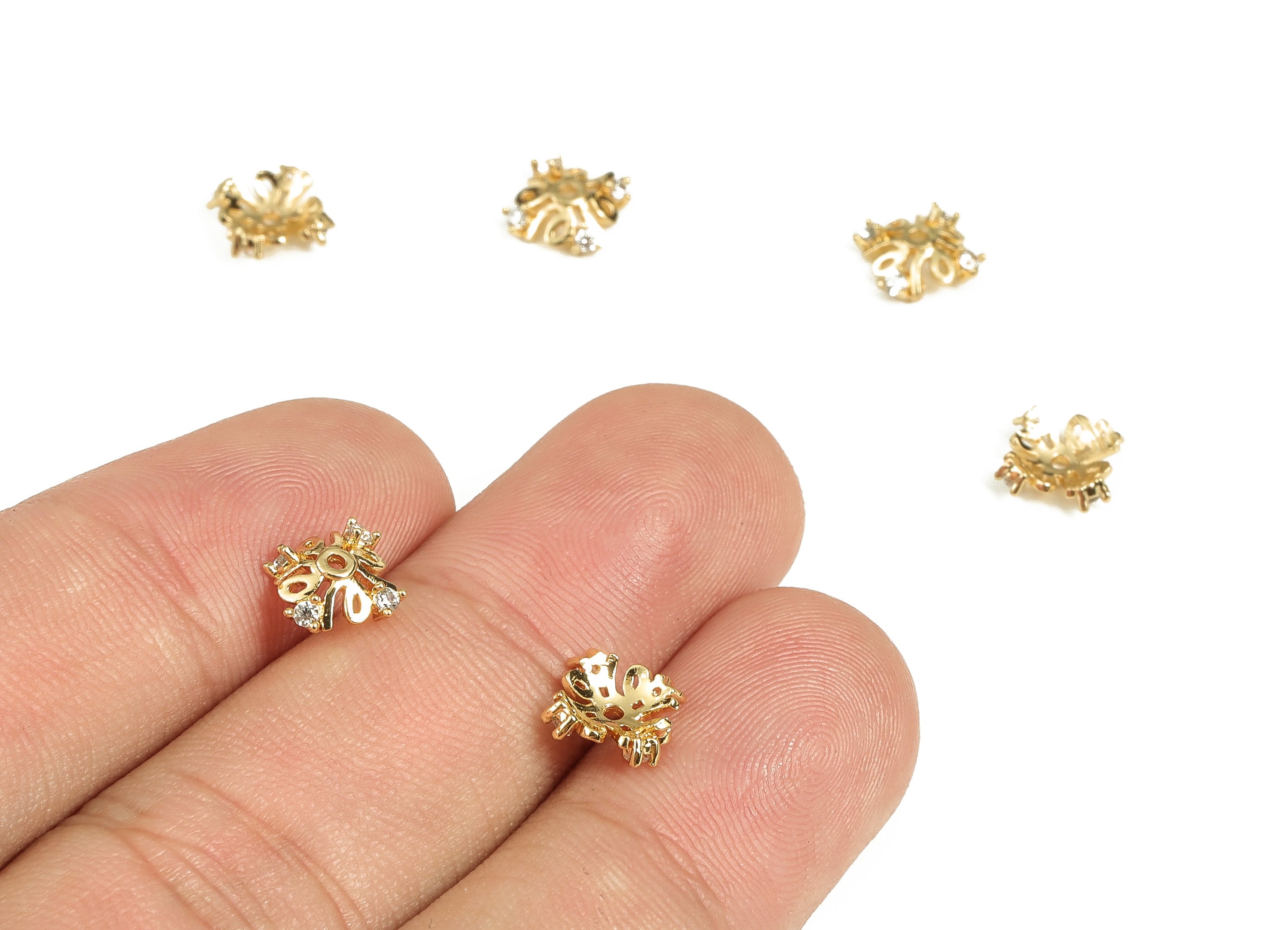 Flower Bead End Caps With Zircons - Spacer Bead Caps - 18K Gold Plated Brass Bracelet Beads Cap – Jewelry Supplies - 8.5x8.5x2.4mm – RGP3880 - DOMEDBAZAAR