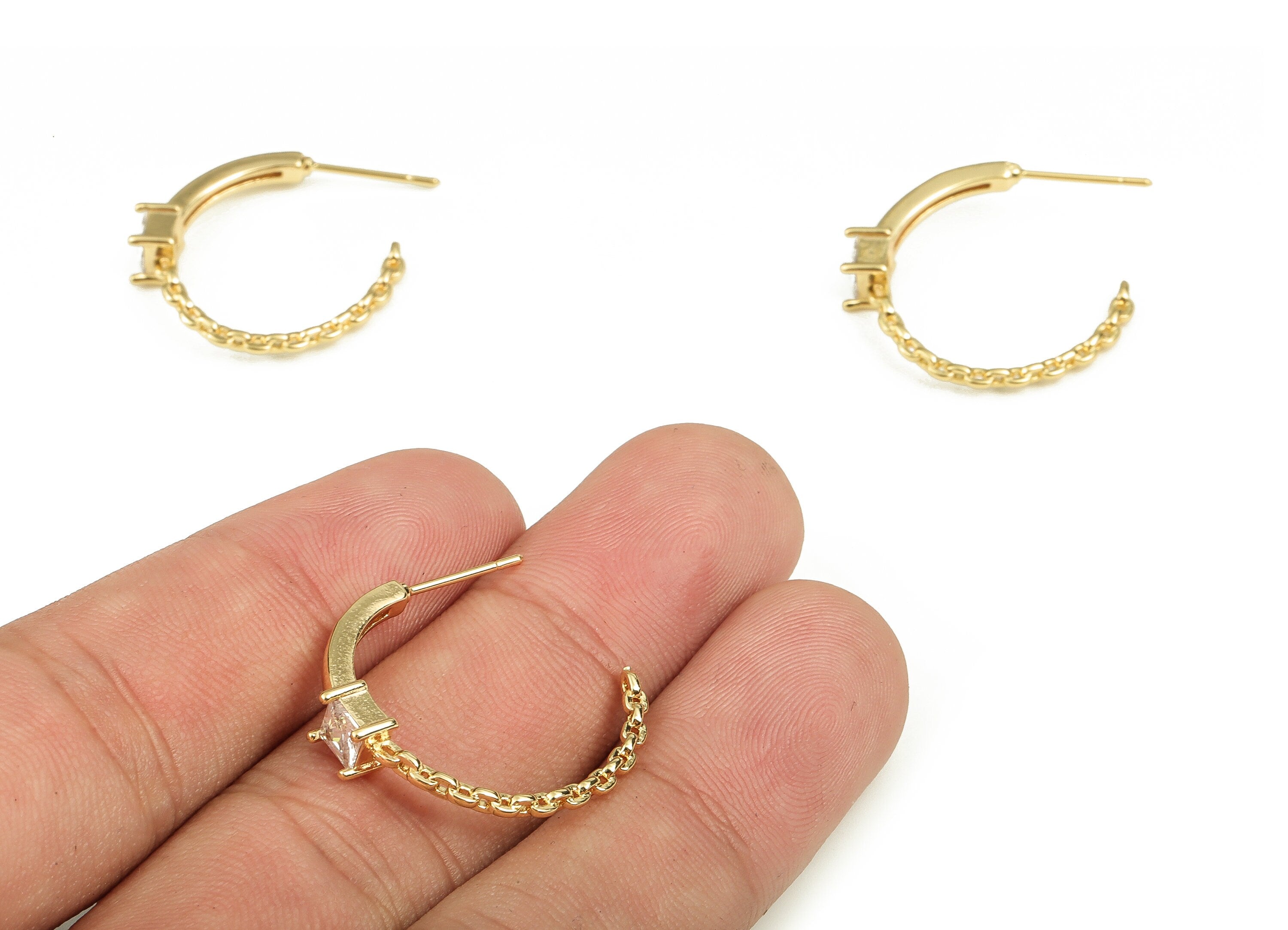 Brass C Earring Stud With Zircon - Gold Oval Earring Post - Stainless Steel Stud - 18K Real Gold Plated Brass – 22.55x22.75x5.05mm - RGP3810 - DOMEDBAZAAR