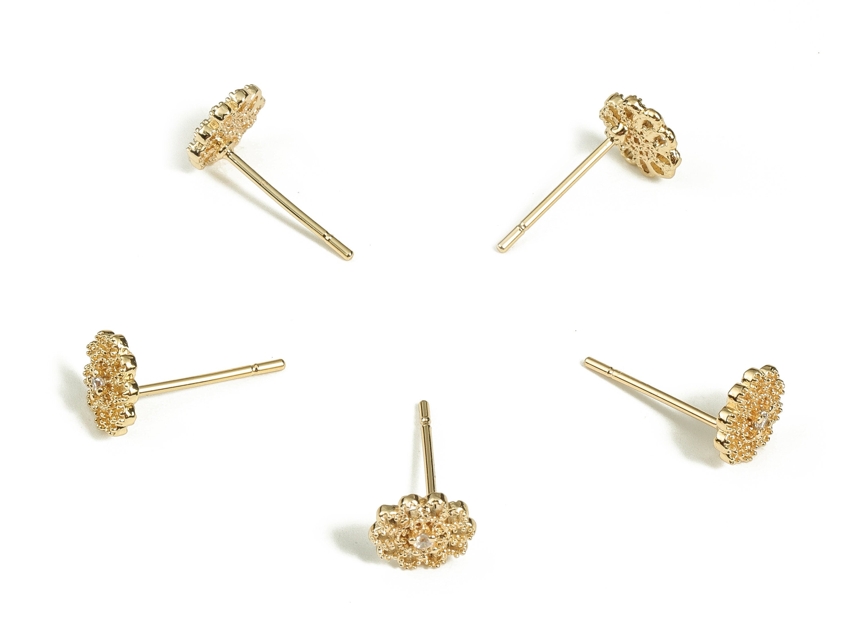 Brass Flower Earring Stud With Zircon - Gold Flower Post - Stainless Steel Stud - 18K Real Gold Plated Brass – 7x7x1.8mm - RGP3502 - DOMEDBAZAAR