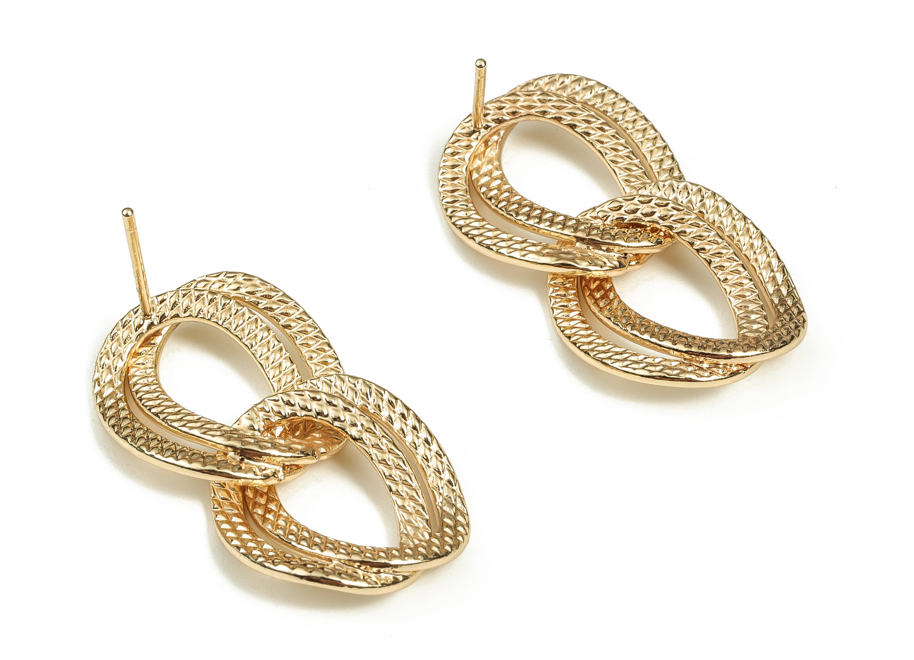 Brass Texture Oval Earring Post - Gold Plated Oval Stud Earring - 18K Real Gold Plated Brass - Stainless Steel Stud -28x16.5x1.25mm- RGP3514 - DOMEDBAZAAR