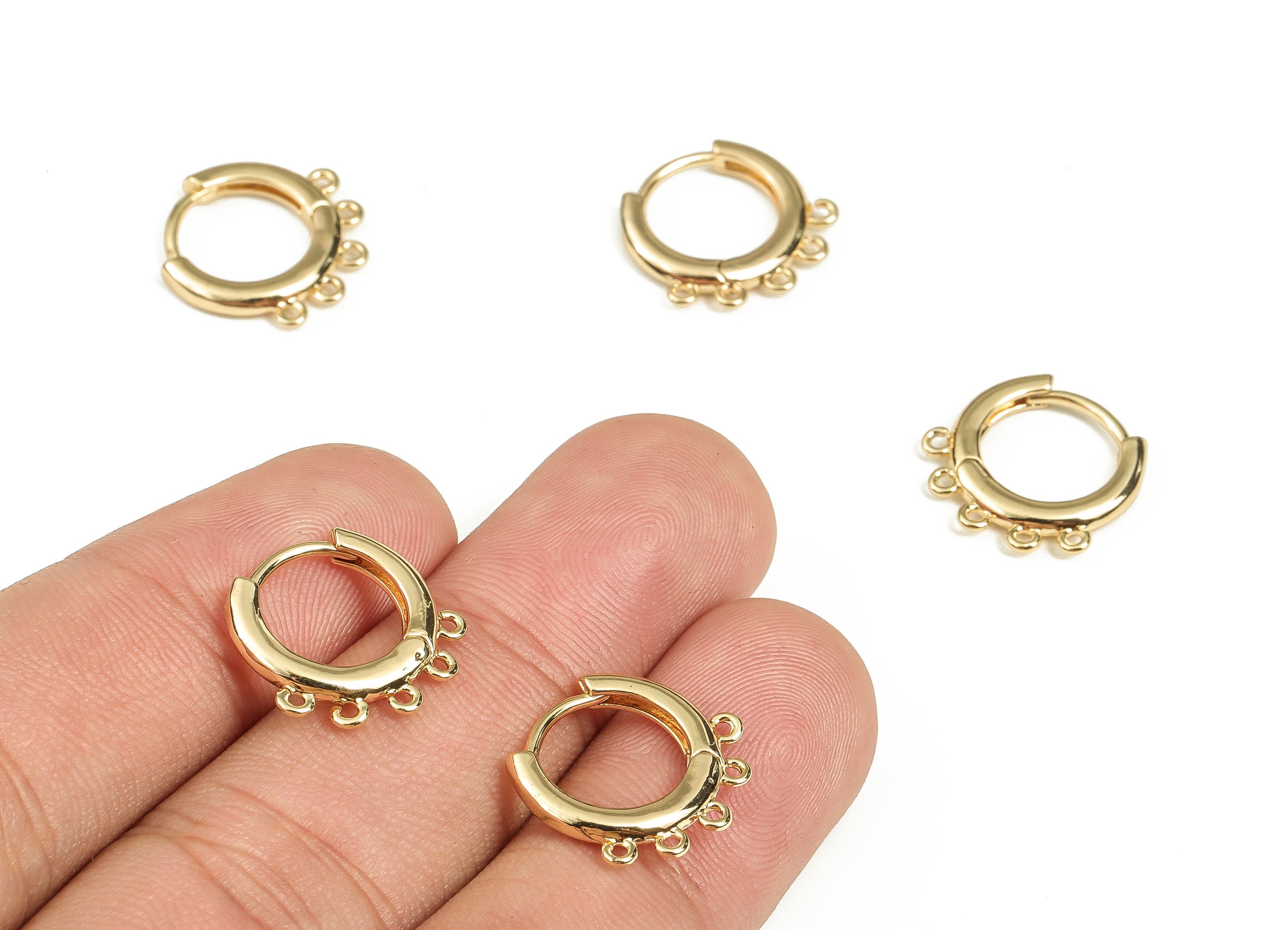 Gold Huggie Hoop Earrings - 18K Gold Plated Brass Hoop Findings - 5 Loops Gold Hoops - Jewelry Making Supplies - 14.88x14.12x2.13mm- RGP3727 - DOMEDBAZAAR