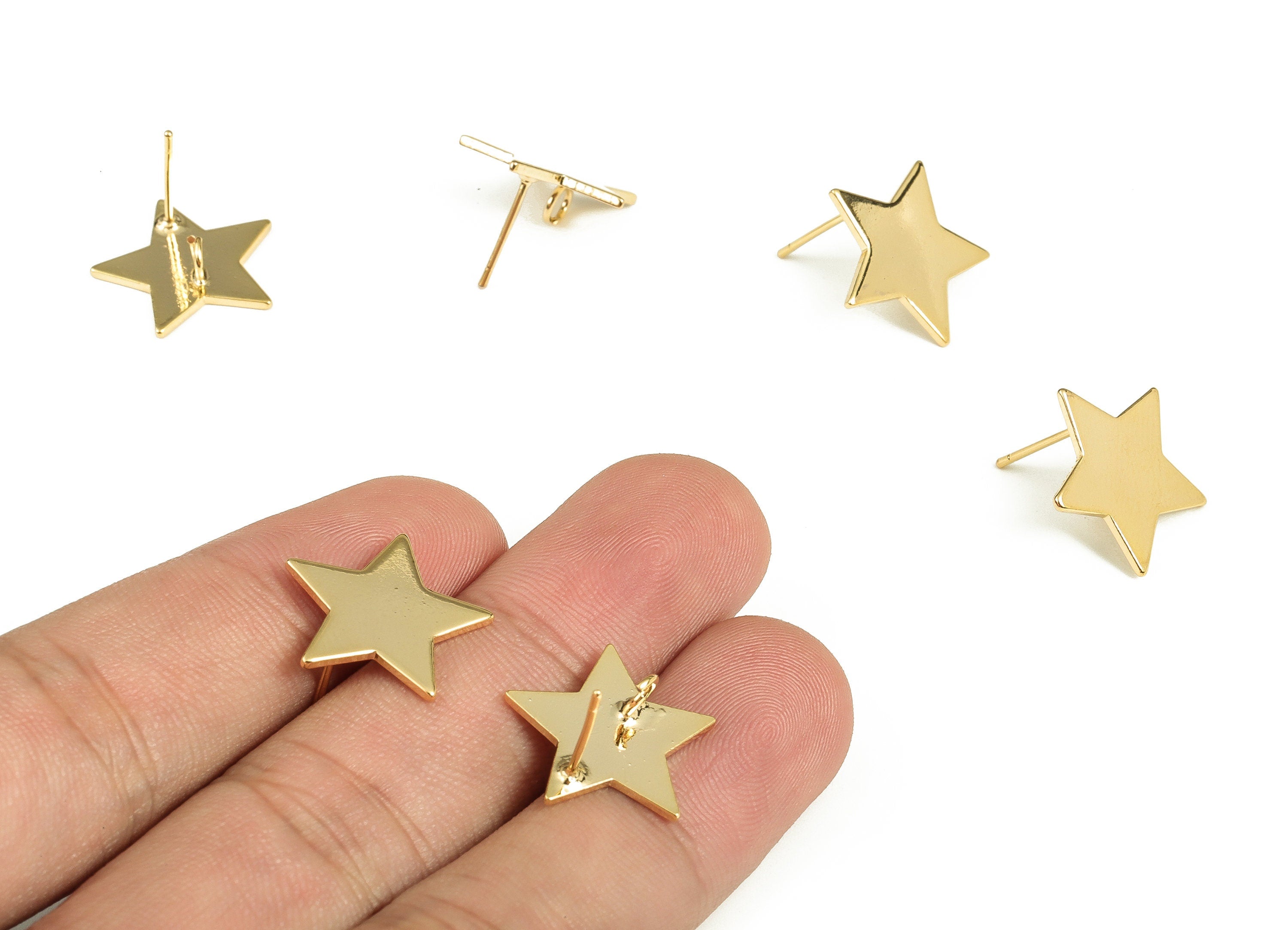 Brass Star Earring Post - Gold Star Earring Stud - 18K Real Gold Plated Brass - Stainless Steel Stud - 16.29x16.27x1.06mm  -  RGP3897 - DOMEDBAZAAR