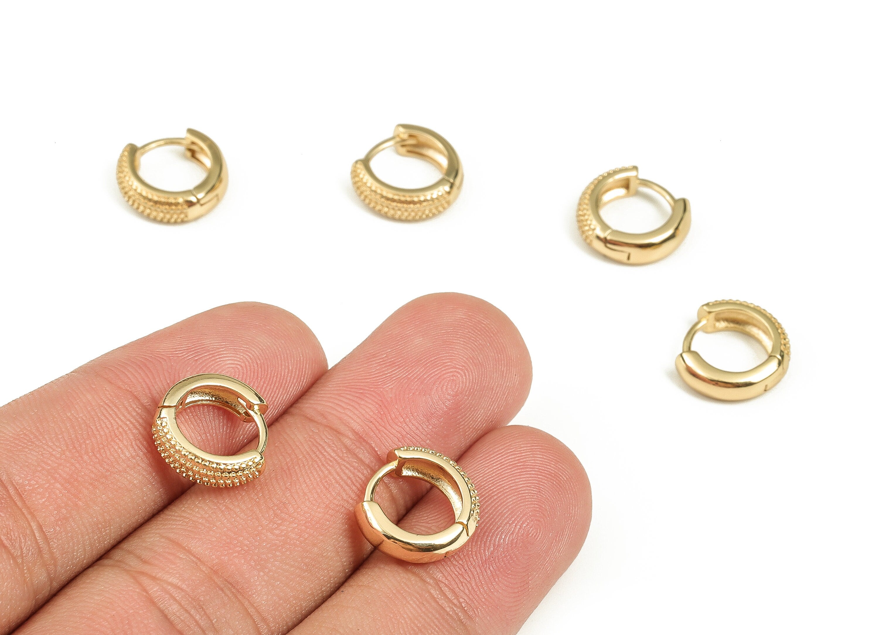 Brass Round Hoop Earrings - Dainty Earrings - Huggie Hoop Earrings -  18k Gold Plated Brass - Jewelry Supplies -11.59x12.43x3.99mm - RGP3723 - DOMEDBAZAAR