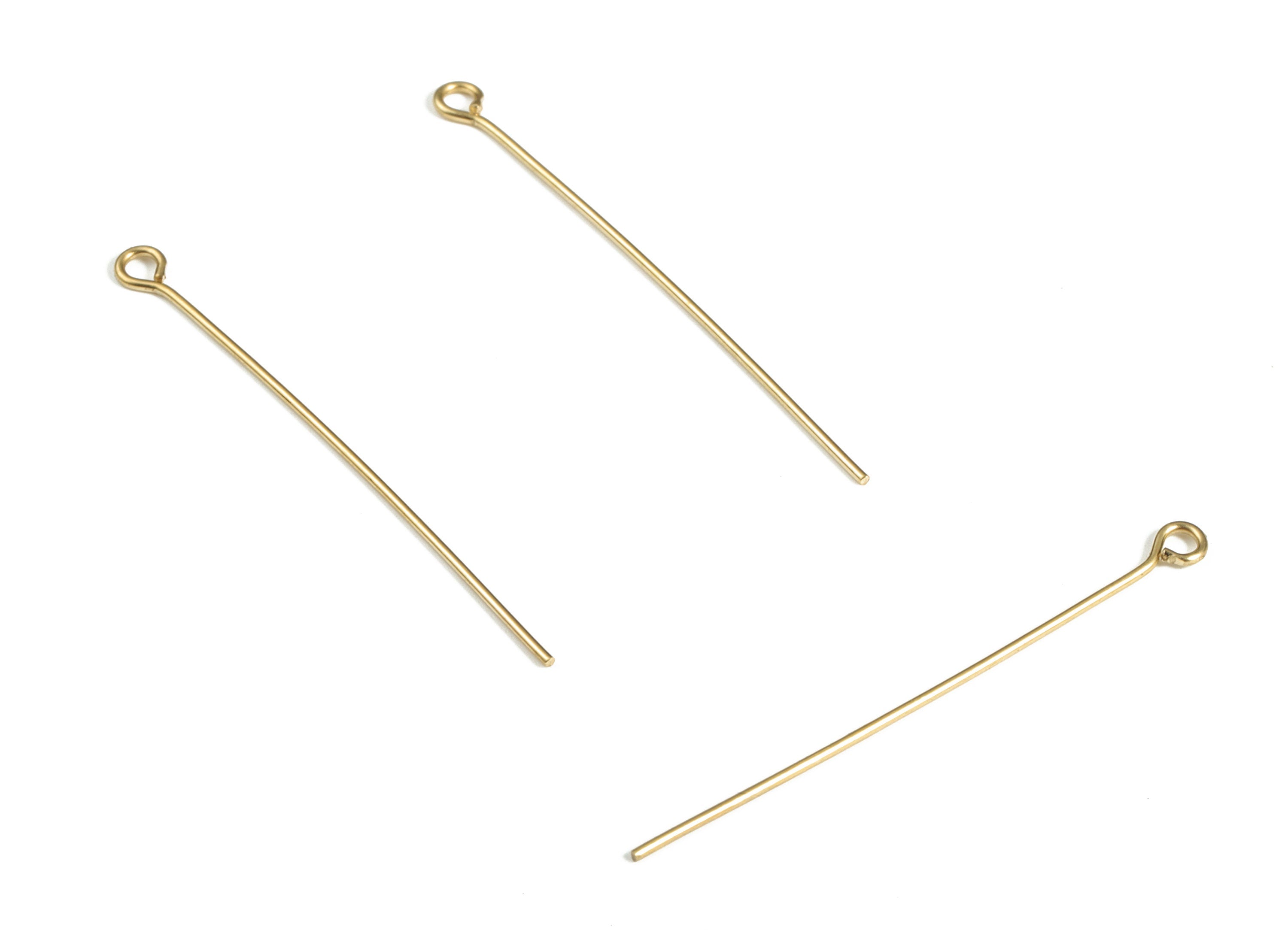 Brass Eye Pins – Shiny Brass Eye Pin – Solid Beading Eye Pins - Jewelry Findings - DIY Jewelry Making Supplies - 40x0.66mm - PP4147-40 - DOMEDBAZAAR