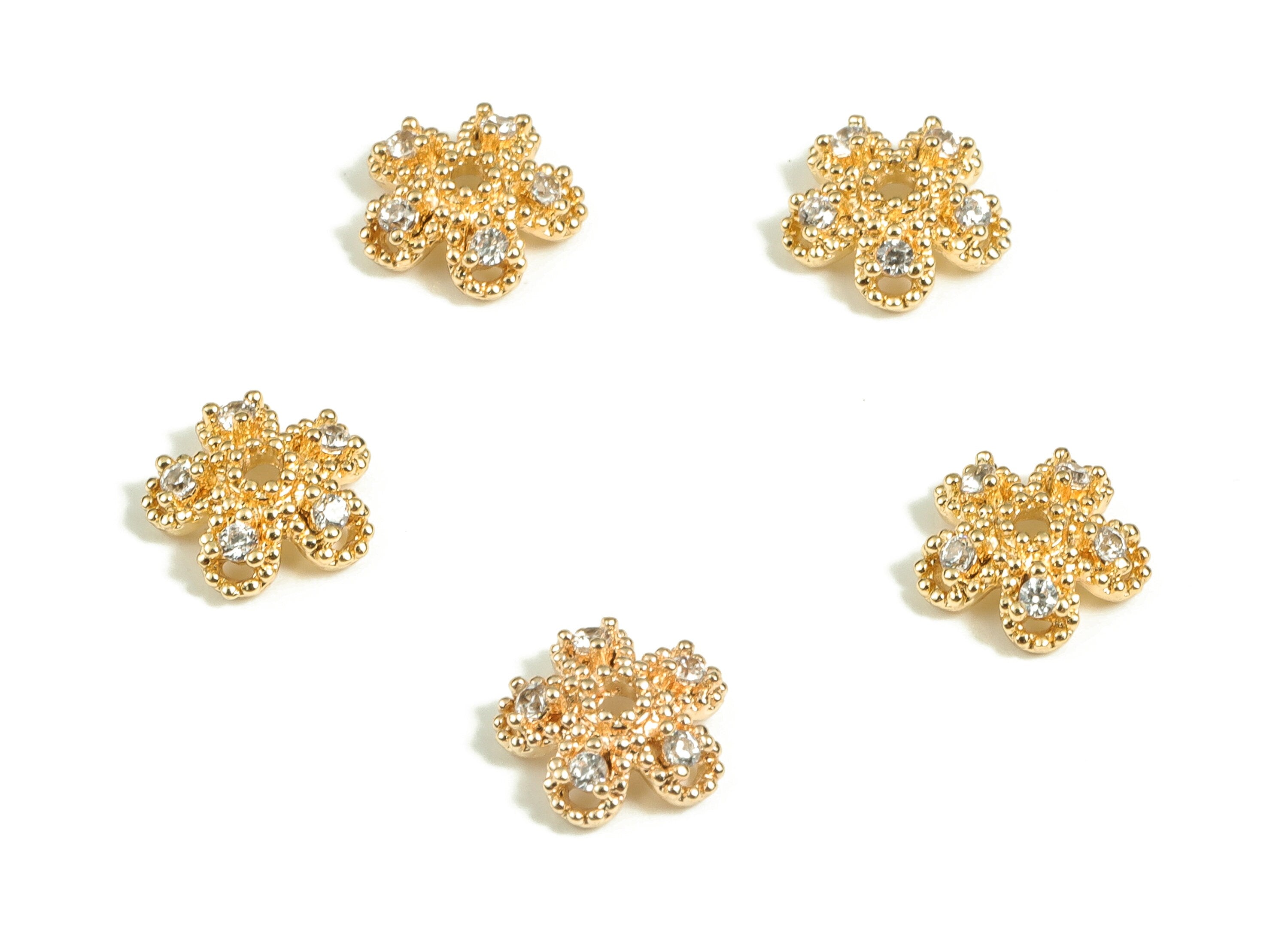 Flower Bead End Caps With Zircons - Spacer Bead Caps - 18K Gold Plated Brass Bracelet Beads Cap – Jewelry Supplies - 7.4x7.4x2.5mm - RGP3891 - DOMEDBAZAAR