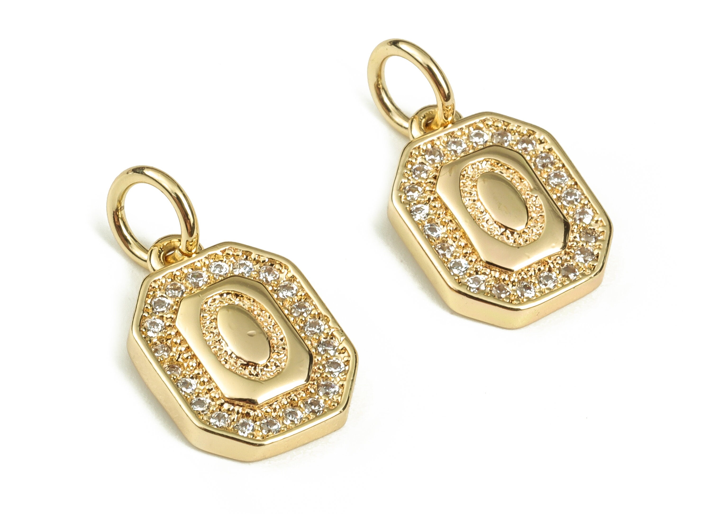 Brass Square Letter O Earring Charms with Zircons – Initial O Gold Alphabet Pendant – 18K Real Gold Plated Brass -12.15x8.48x2.31mm-RGP3595O - DOMEDBAZAAR