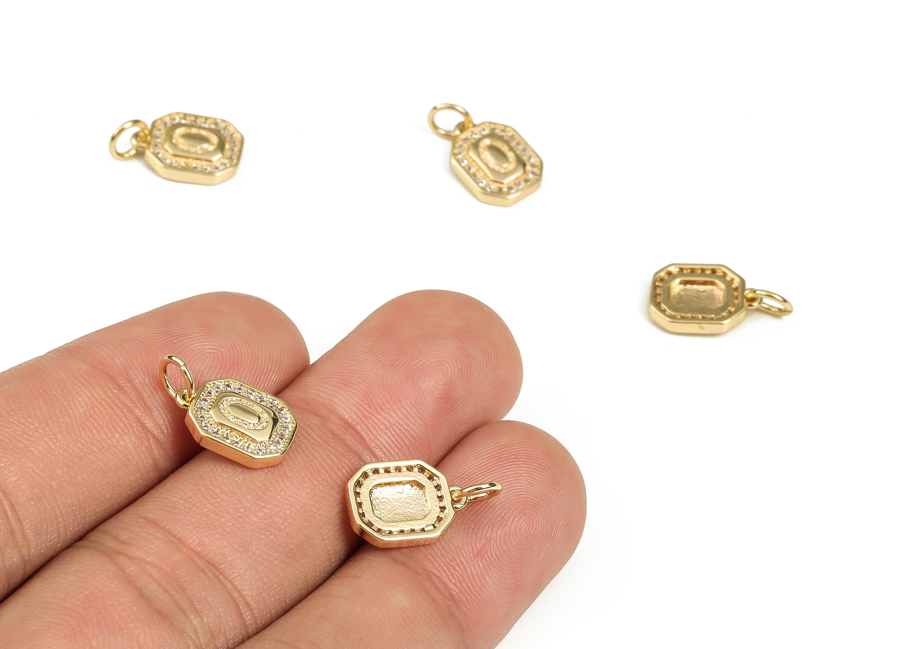 Brass Square Letter O Earring Charms with Zircons – Initial O Gold Alphabet Pendant – 18K Real Gold Plated Brass -12.15x8.48x2.31mm-RGP3595O - DOMEDBAZAAR