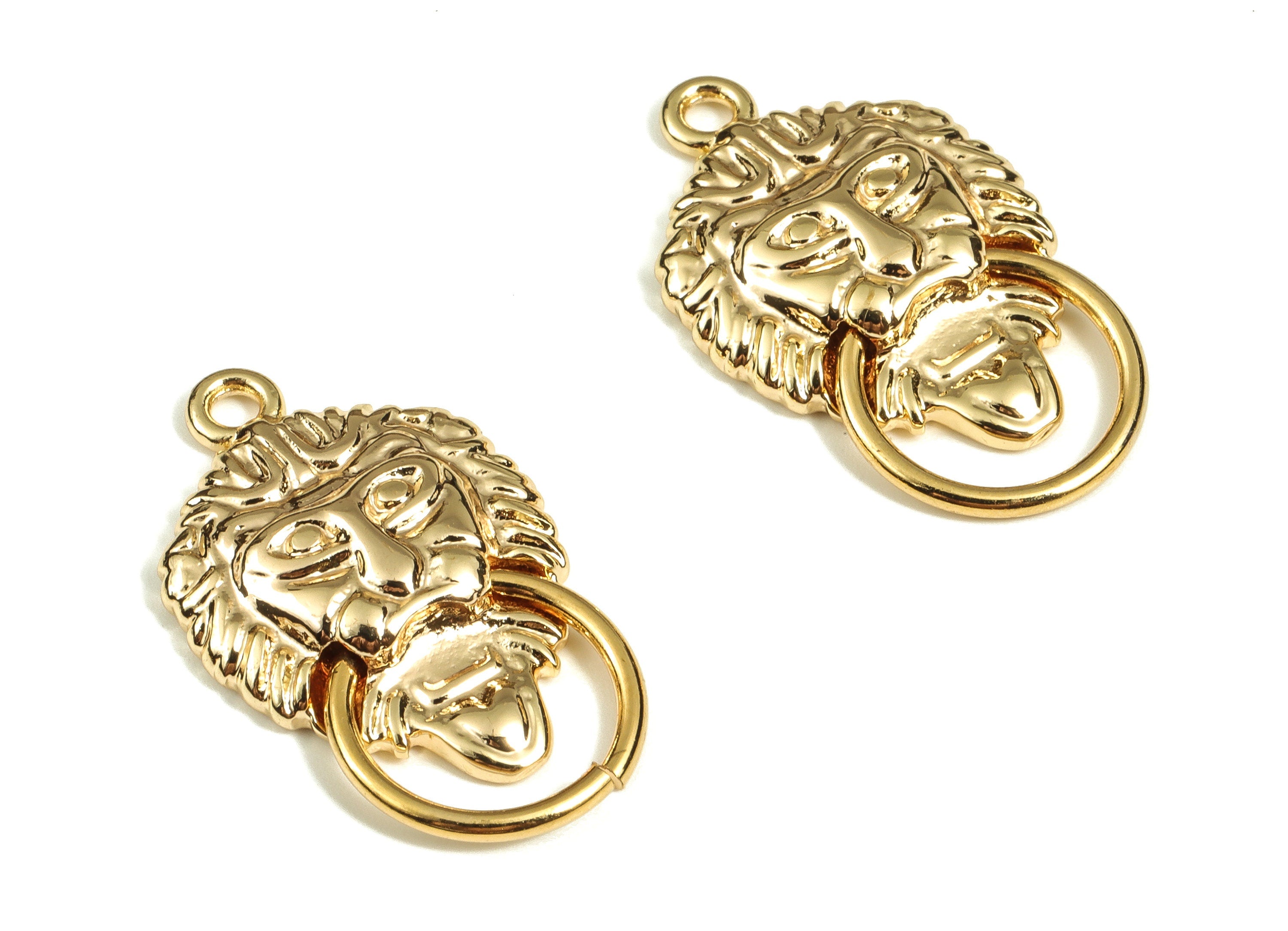 Brass Lion King Earring Charms - Gold Lion King Pendant - 18K Real Gold Plated - Jewelry Making Supplies - 25.53x15.05x3.66mm - RGP3901 - DOMEDBAZAAR