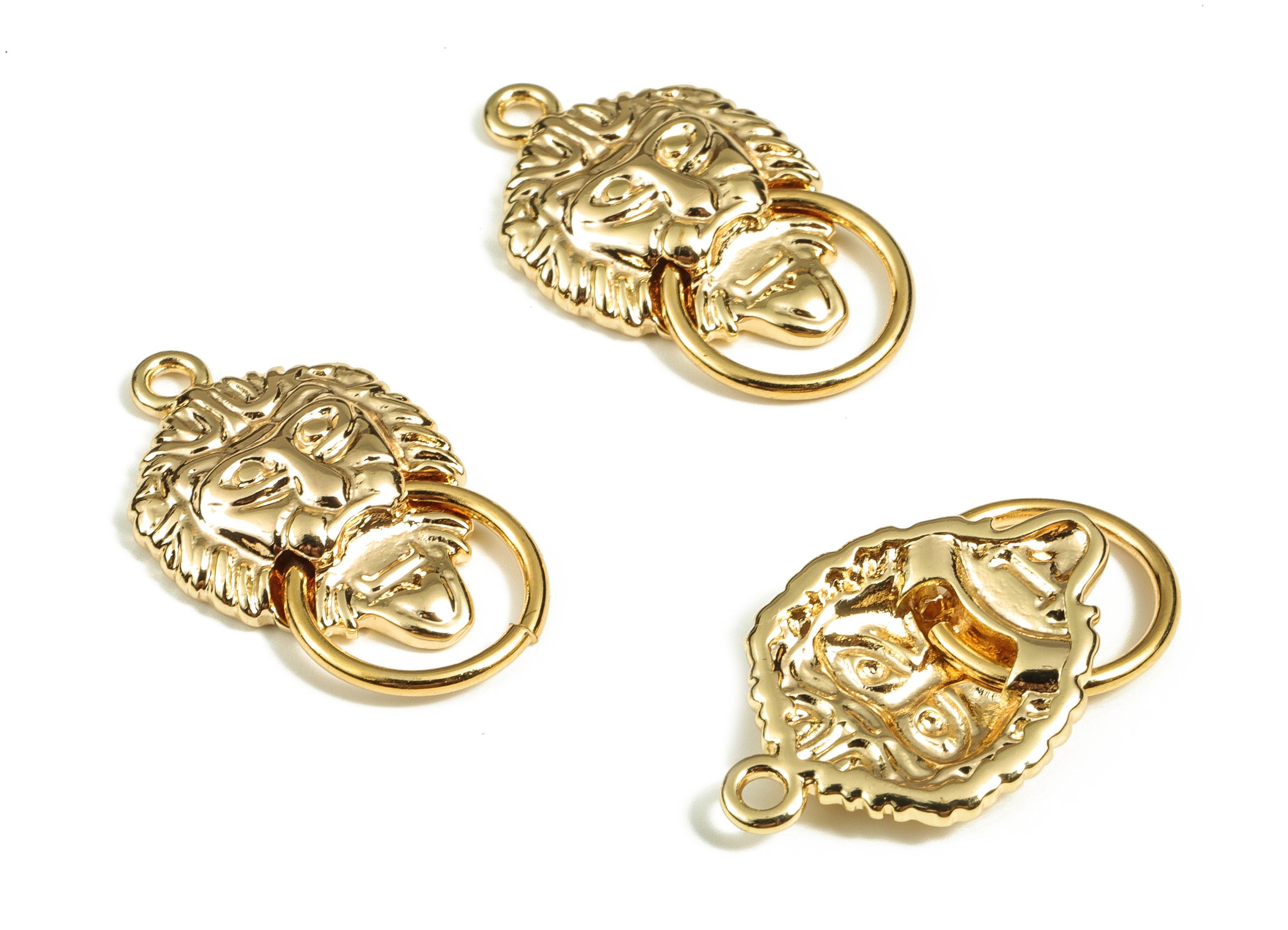 Brass Lion King Earring Charms - Gold Lion King Pendant - 18K Real Gold Plated - Jewelry Making Supplies - 25.53x15.05x3.66mm - RGP3901 - DOMEDBAZAAR