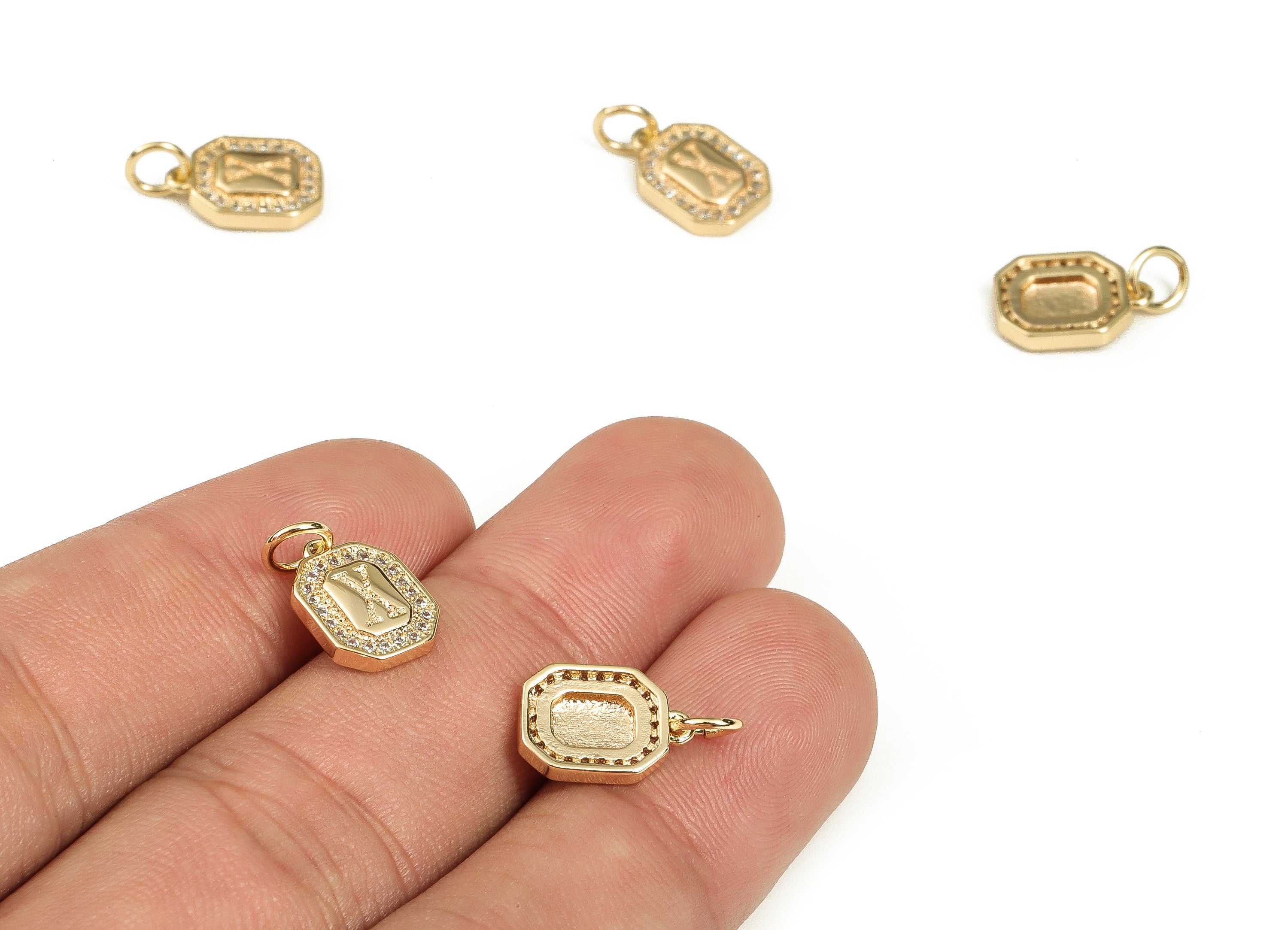 Brass Square Letter X Earring Charms with Zircons – Initial X Gold Alphabet Pendant – 18K Real Gold Plated Brass -11.95x8.51x2.32mm-RGP3595X - DOMEDBAZAAR