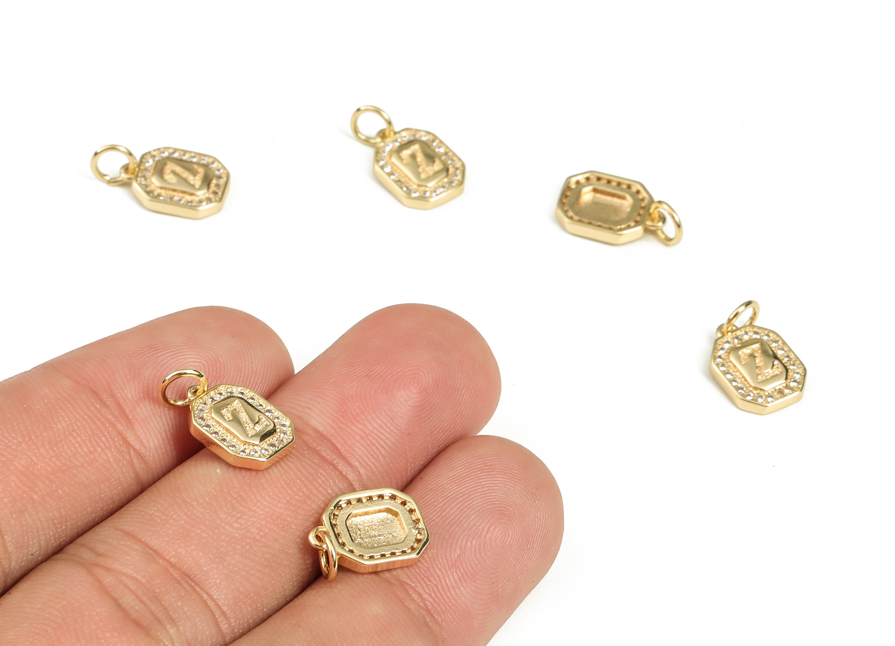 Brass Square Letter Z Earring Charms with Zircons – Initial Z Gold Alphabet Pendant – 18K Real Gold Plated Brass -12.02x8.54x2.42mm-RGP3595Z - DOMEDBAZAAR