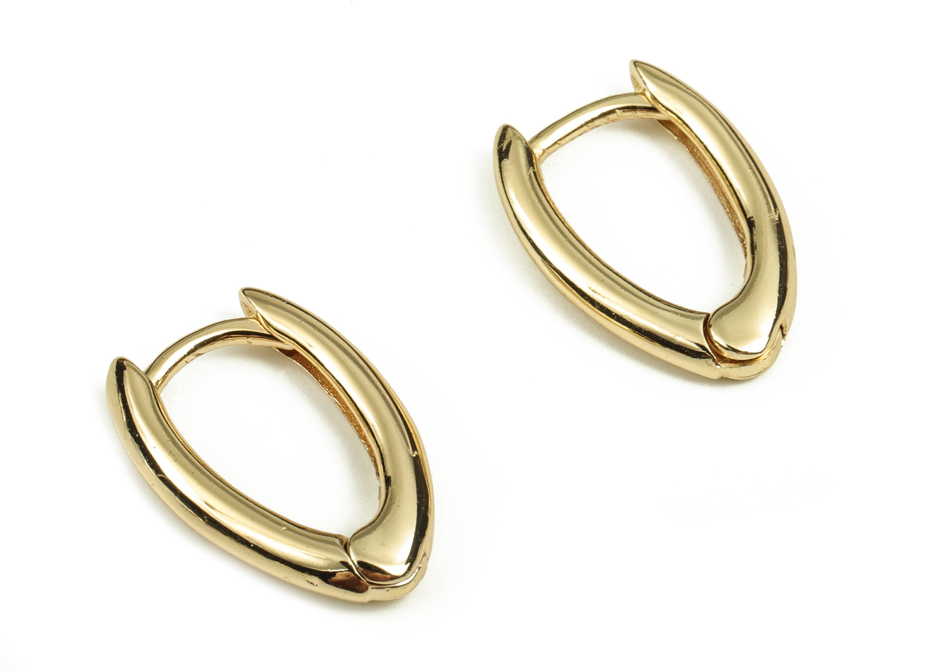 Brass Ellipse Huggie Hoop - Small Hoop Earring – Thick Oval Hoops – 18K Real Gold Plated - Jewelry making - 17.66x11.04x2.67mm -  RGP3907 - DOMEDBAZAAR